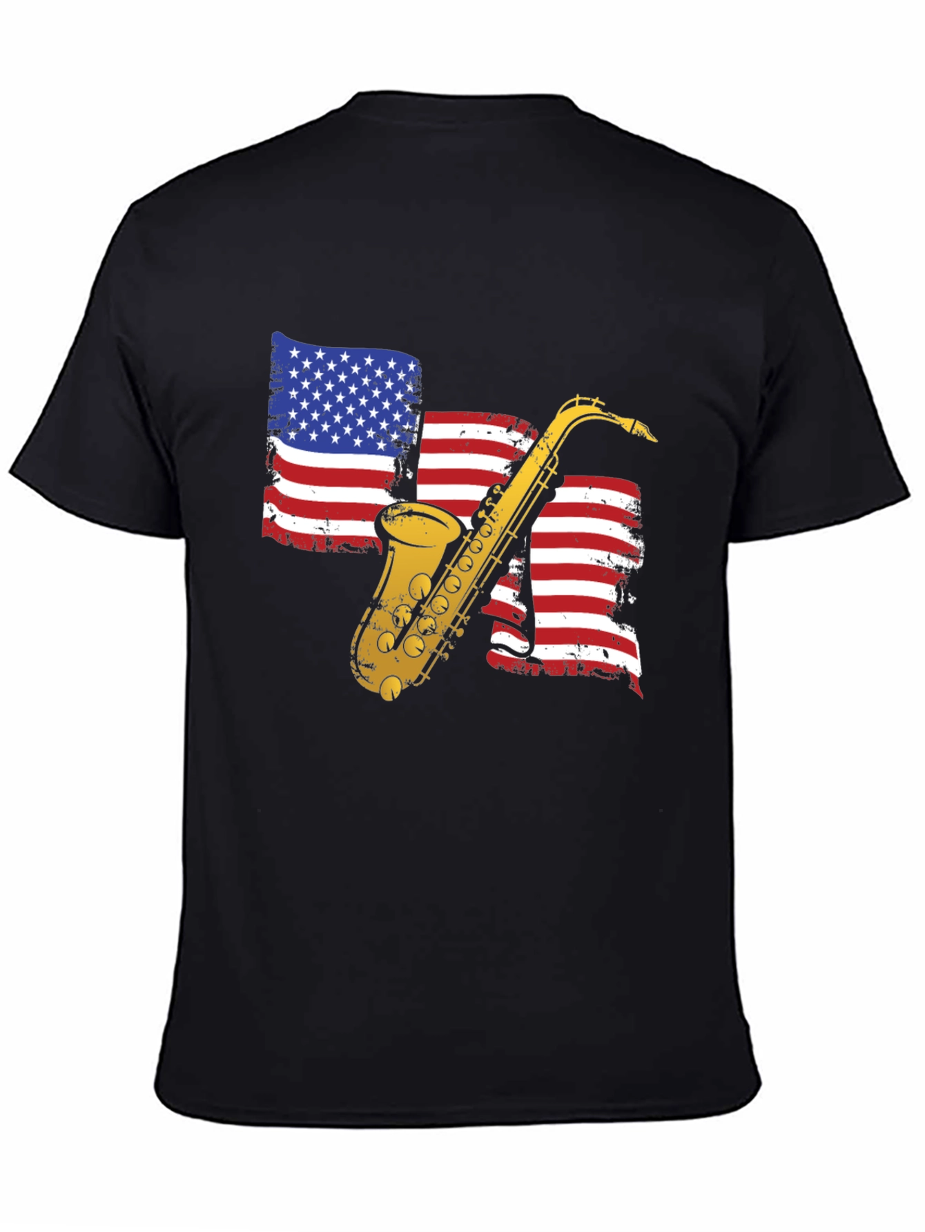 Saxophone American Flag Graphic T-Shirt