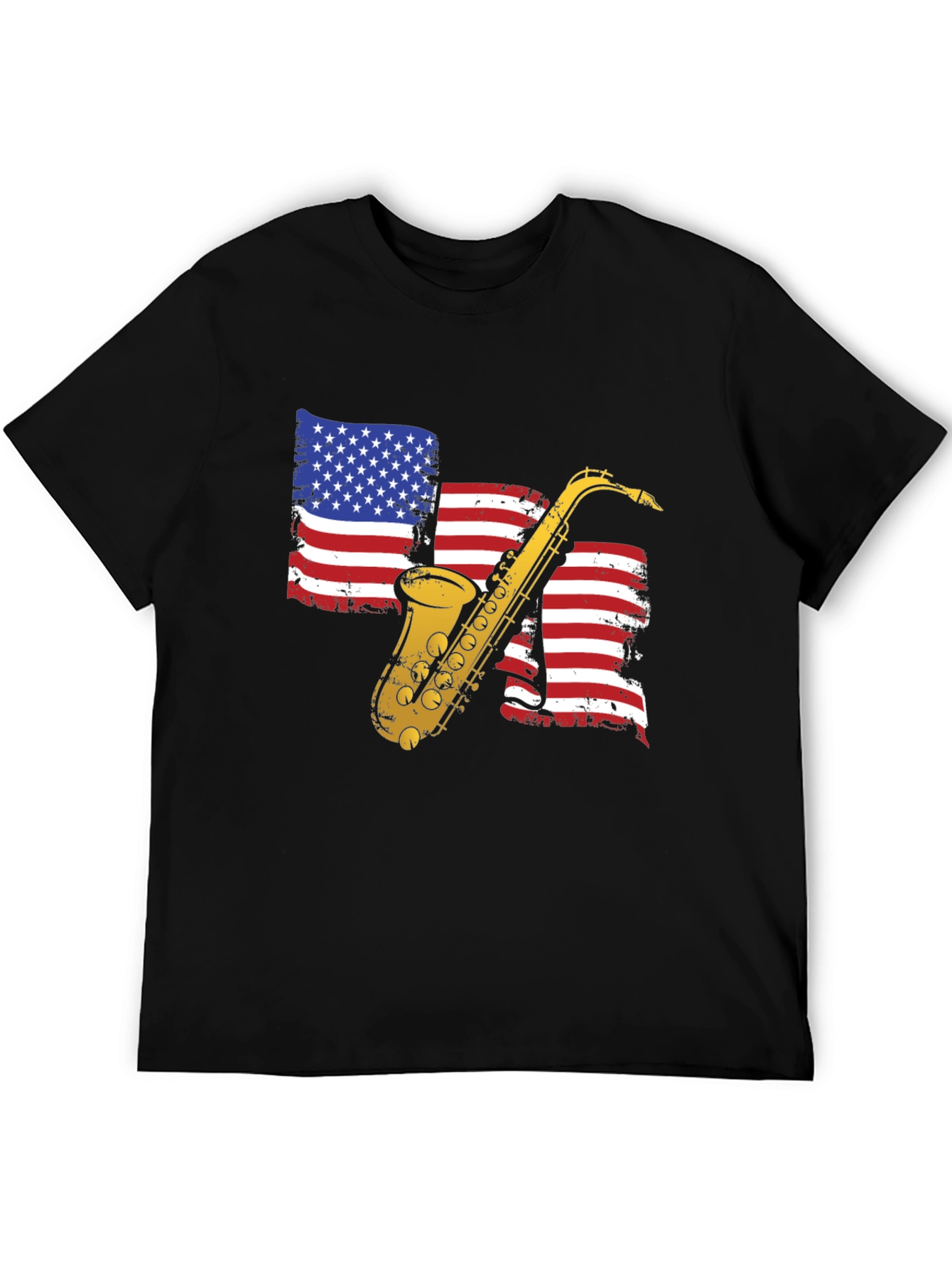 Saxophone American Flag Graphic T-Shirt