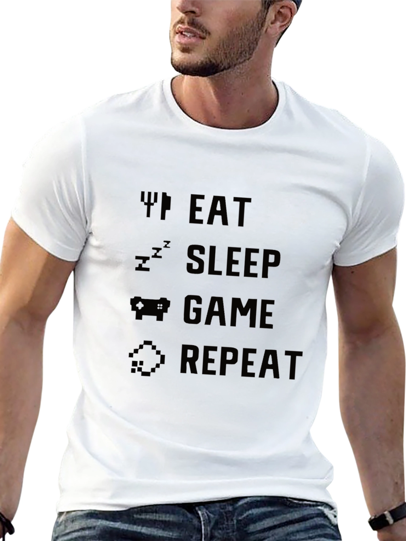 Eat Sleep Game Repeat Black Graphic Tee