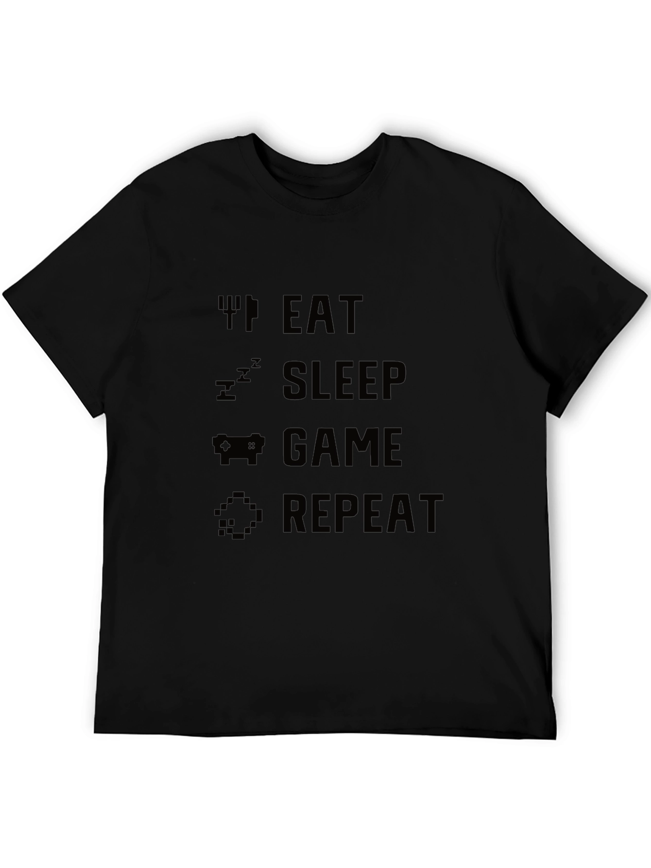 Eat Sleep Game Repeat Black Graphic Tee