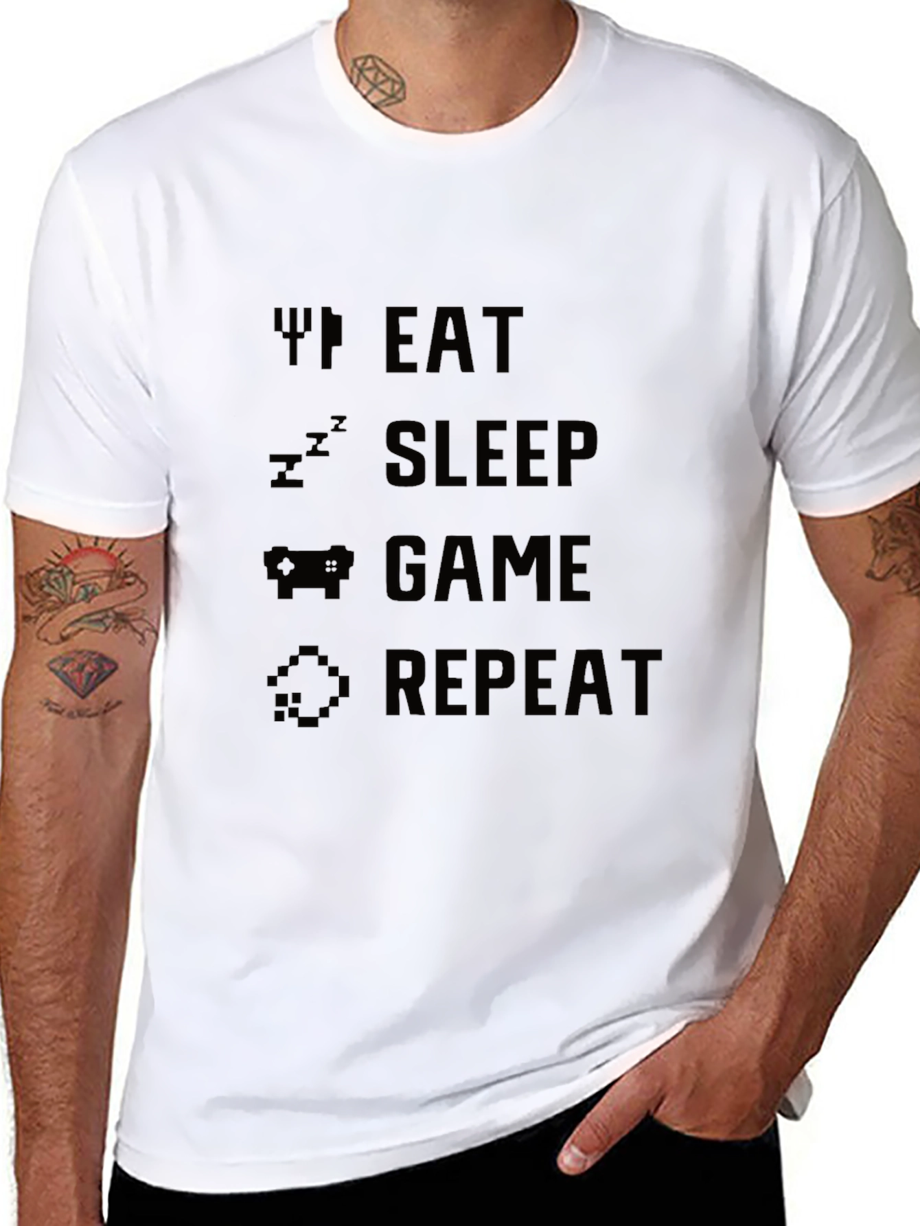 Eat Sleep Game Repeat Black Graphic Tee