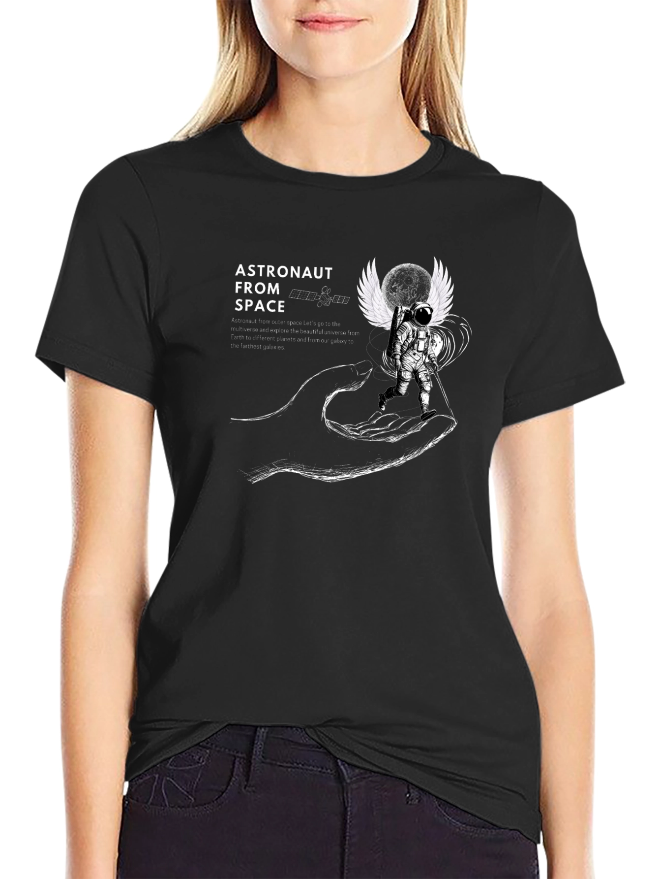 Astronaut in Space Graphic T-Shirt - Black