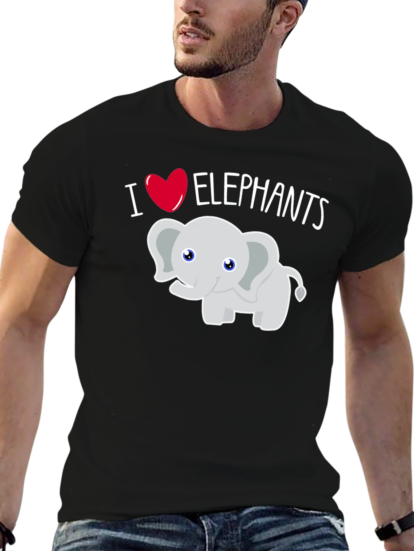 I Love Elephants Graphic T-Shirt - Black