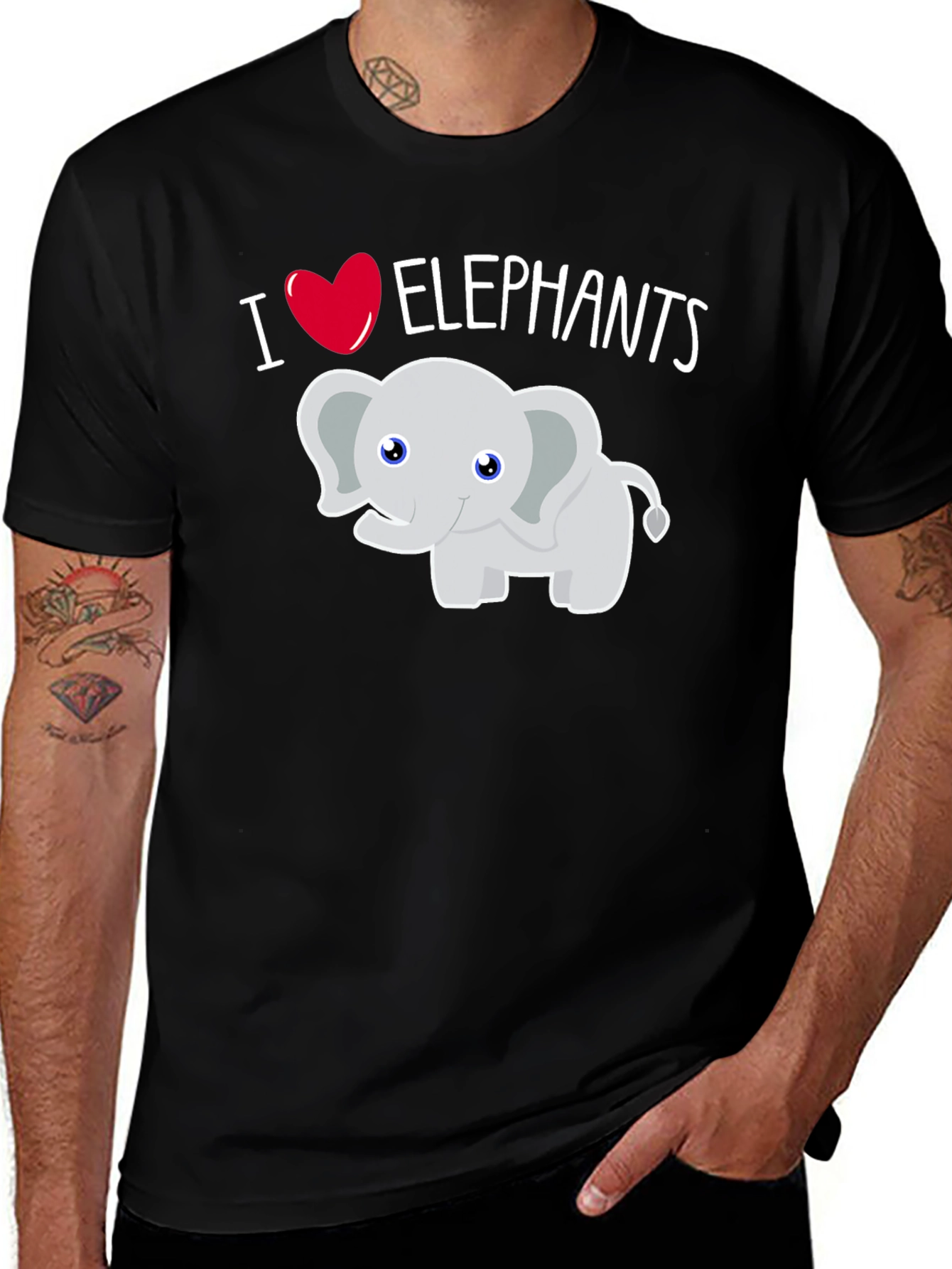 I Love Elephants Graphic T-Shirt - Black