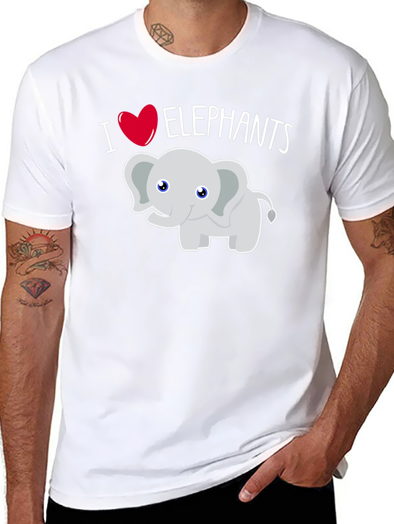 I Love Elephants Graphic T-Shirt - Black