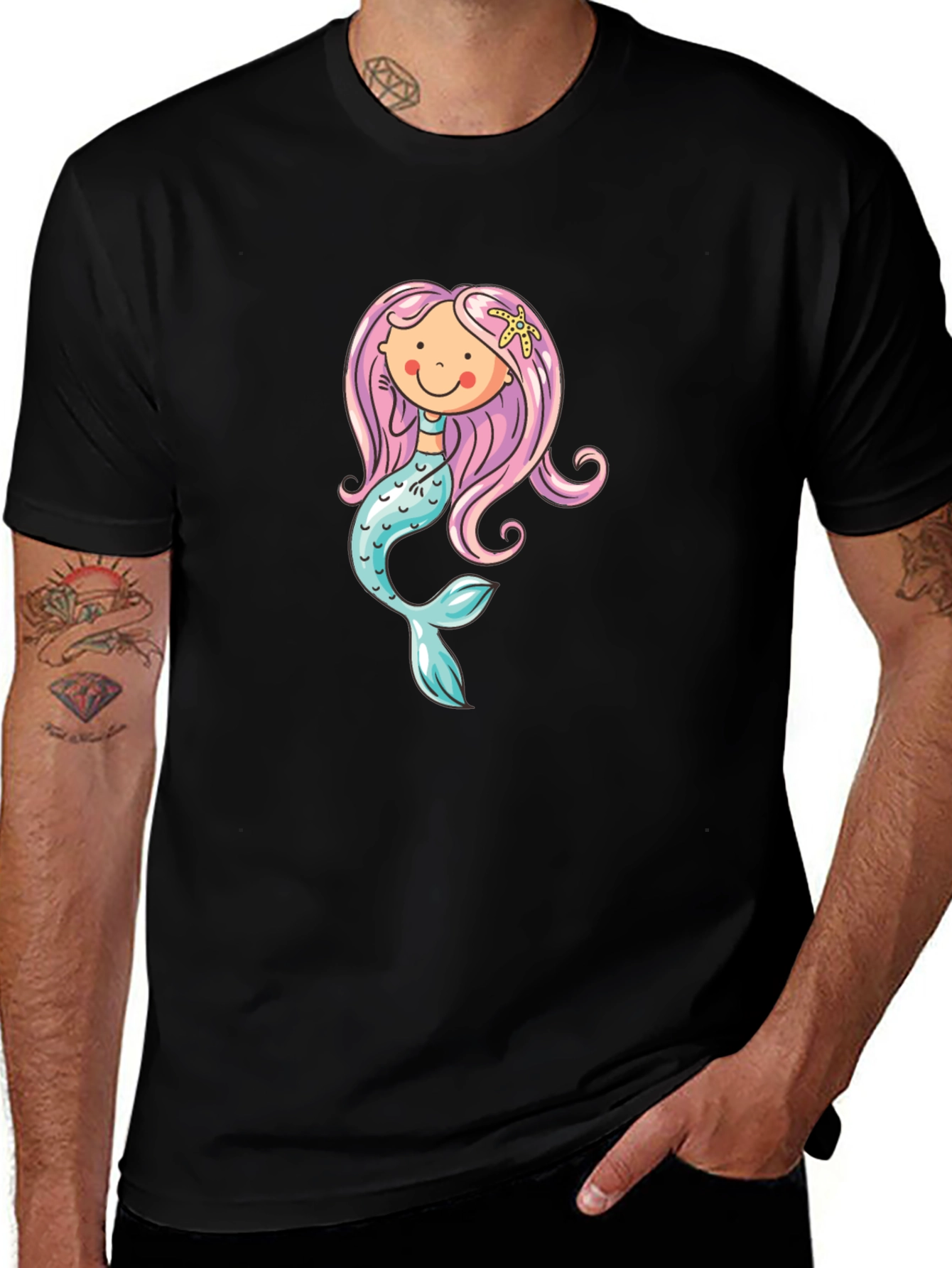 Mermaid Graphic Tee - Black Cotton Blend