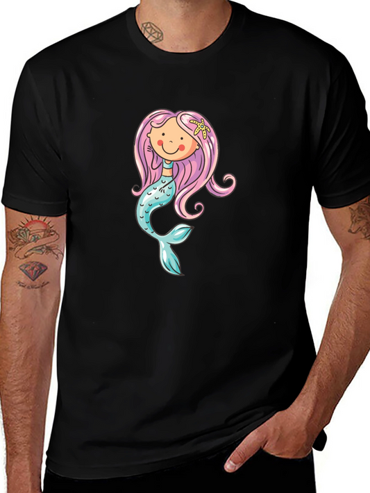 Mermaid Graphic Tee - Black Cotton Blend