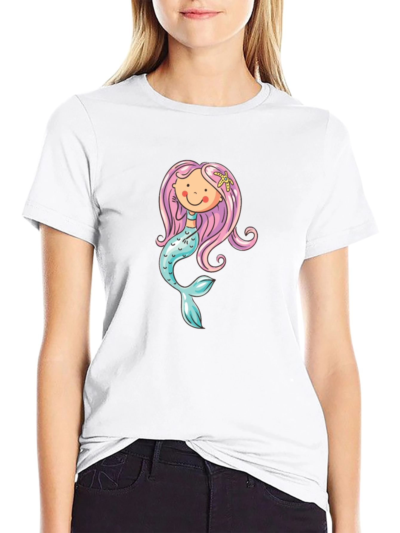 Mermaid Graphic Tee - Black Cotton Blend