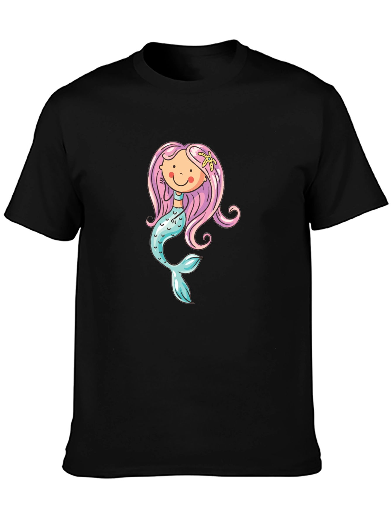 Mermaid Graphic Tee - Black Cotton Blend