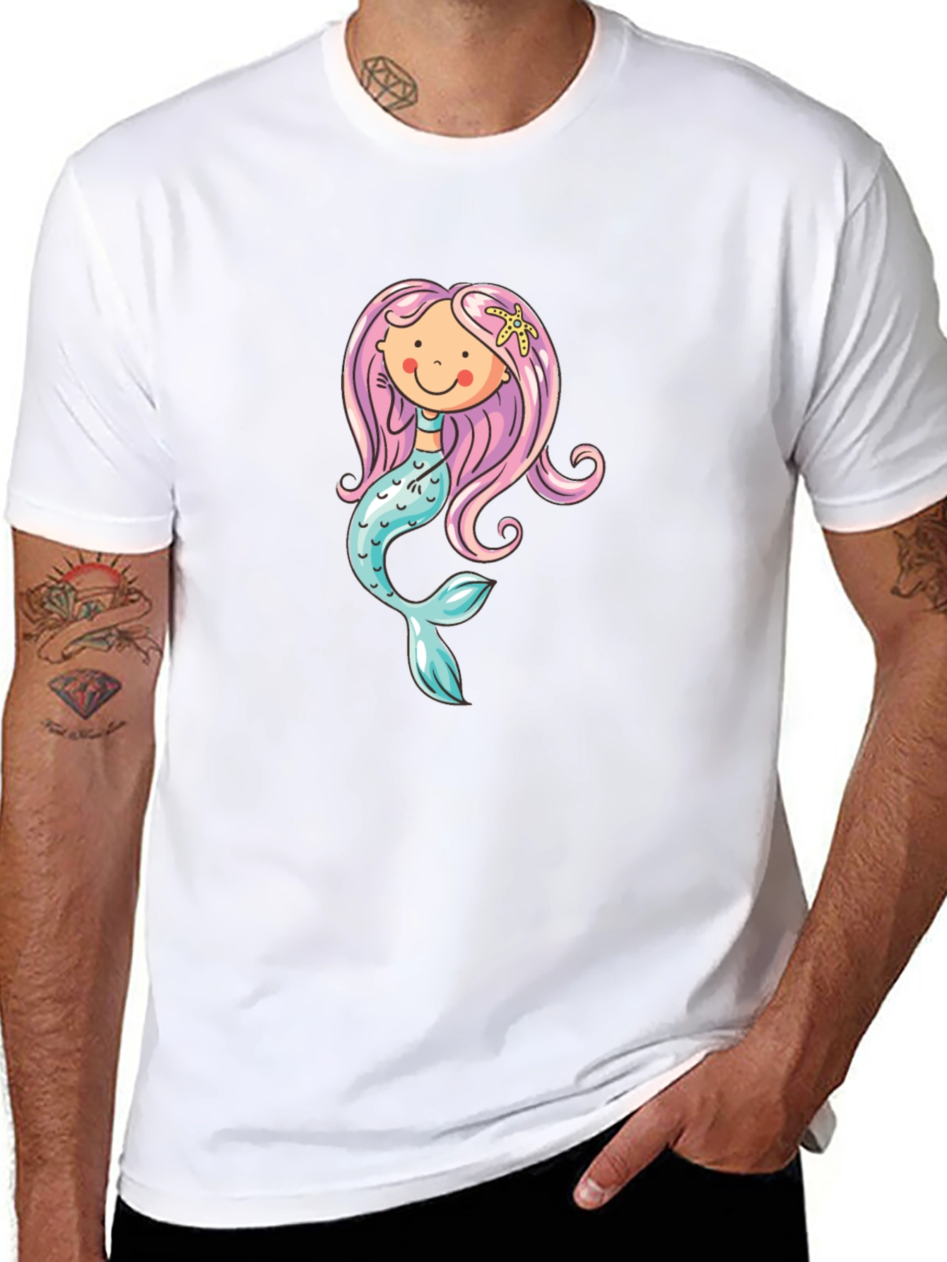 Mermaid Graphic Tee - Black Cotton Blend