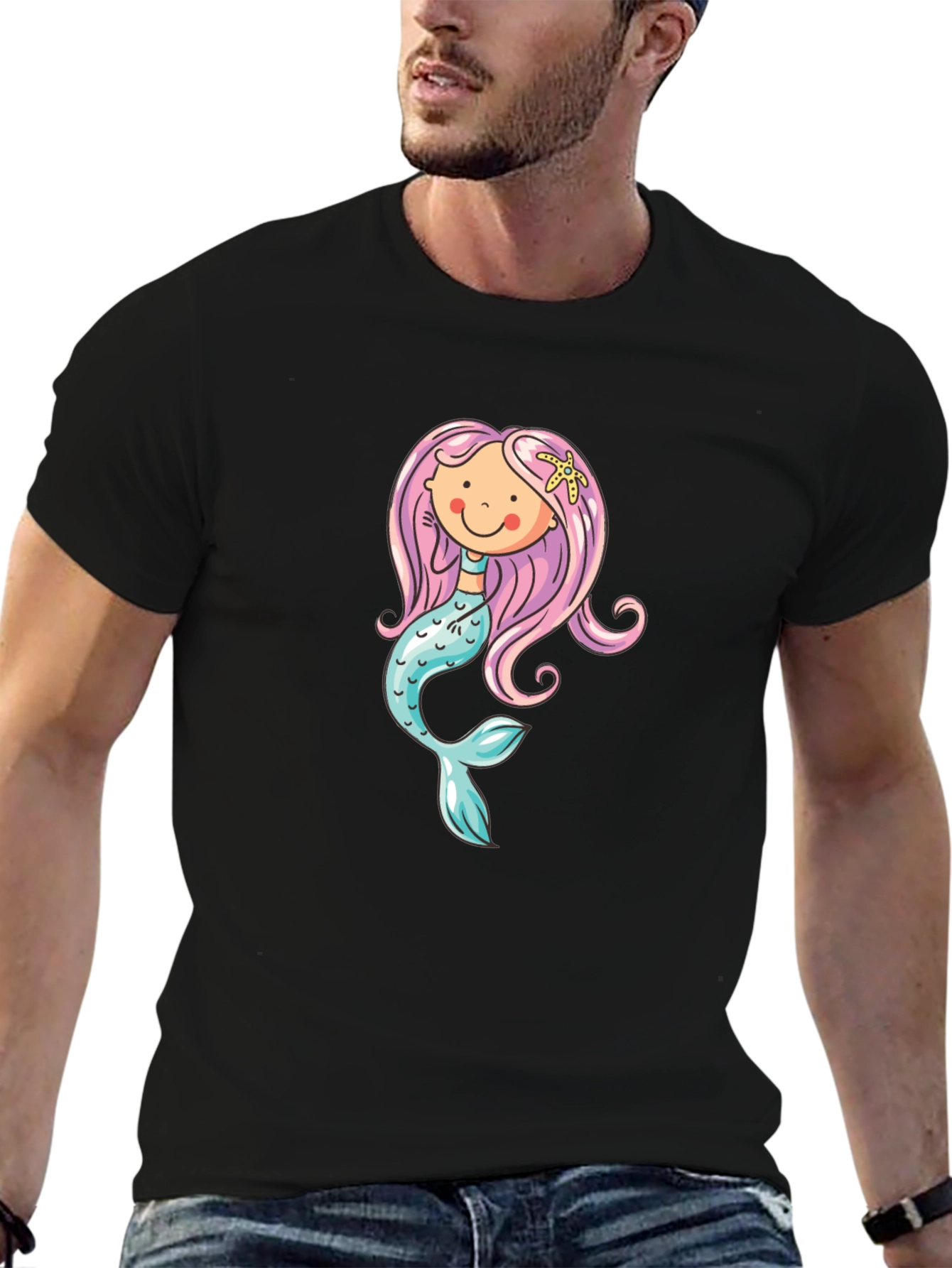 Mermaid Graphic Tee - Black Cotton Blend