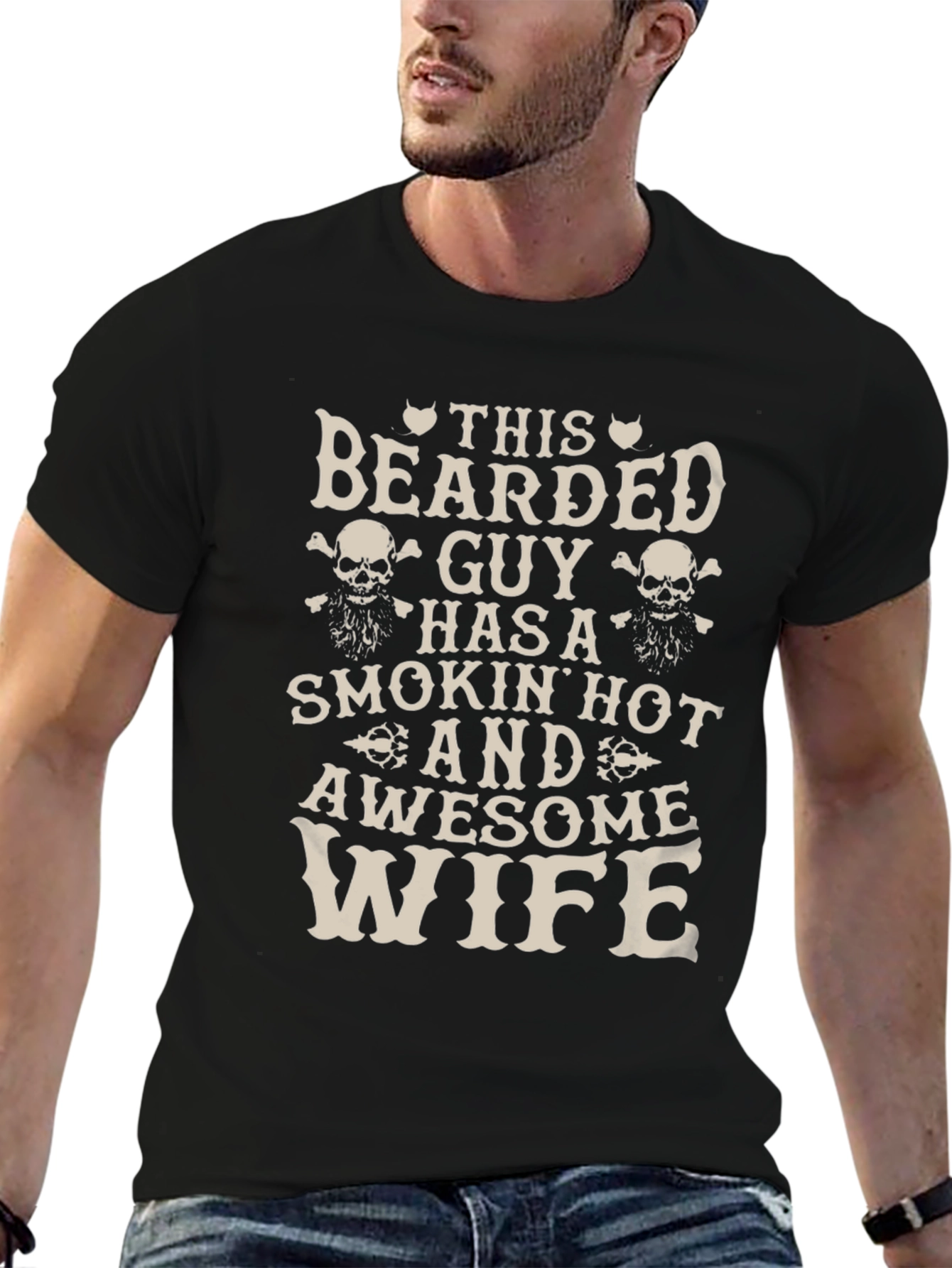 Bearded Guy Awesome Wife Novelty Graphic Tee