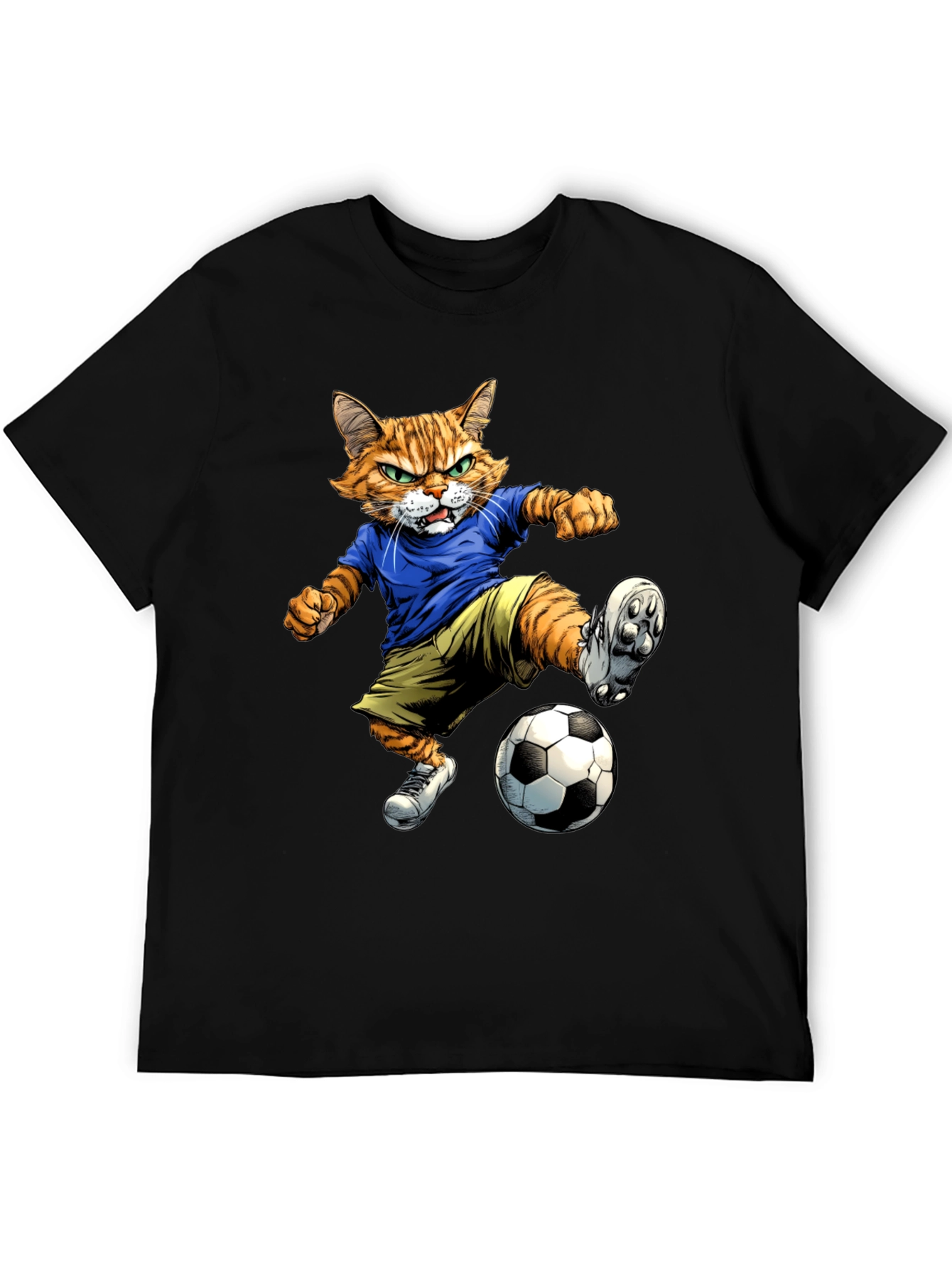 Cartoon Cat Soccer Player Graphic T-Shirt
