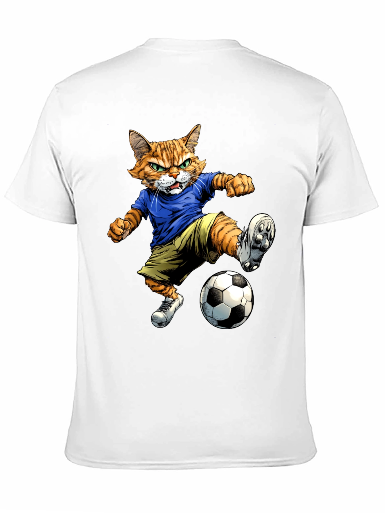 Cartoon Cat Soccer Player Graphic T-Shirt