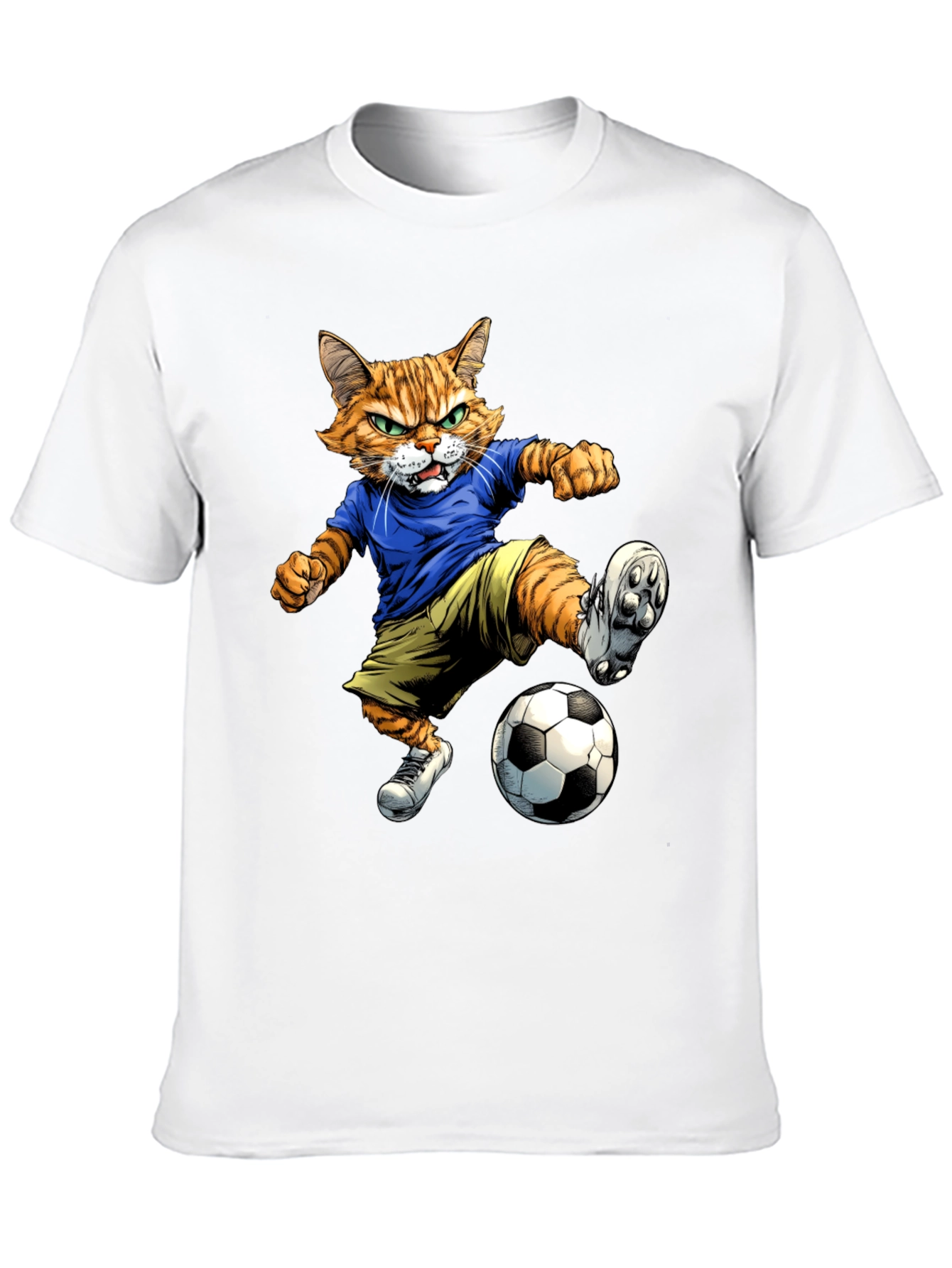Cartoon Cat Soccer Player Graphic T-Shirt