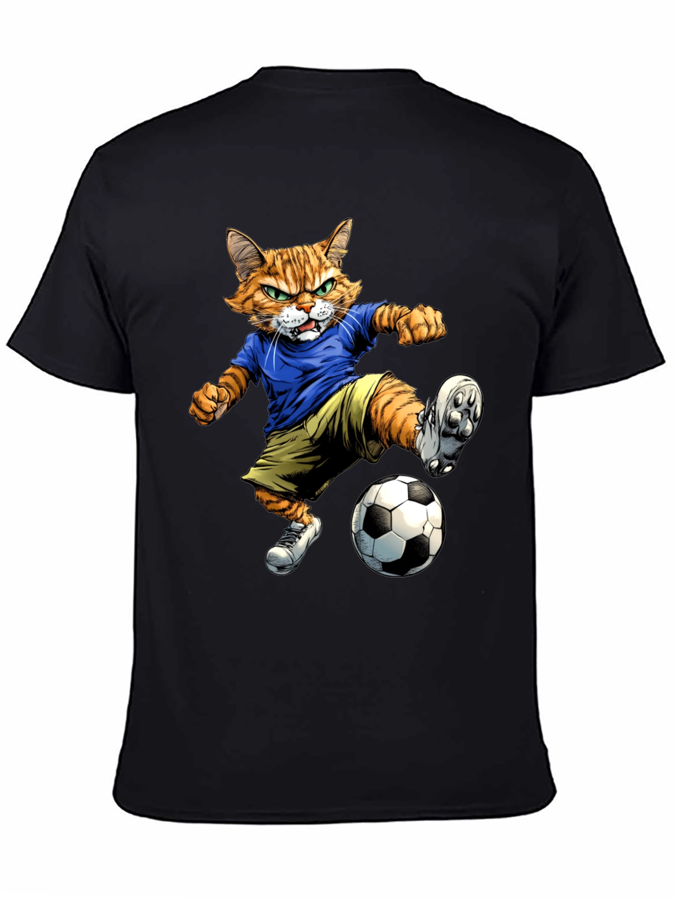 Cartoon Cat Soccer Player Graphic T-Shirt