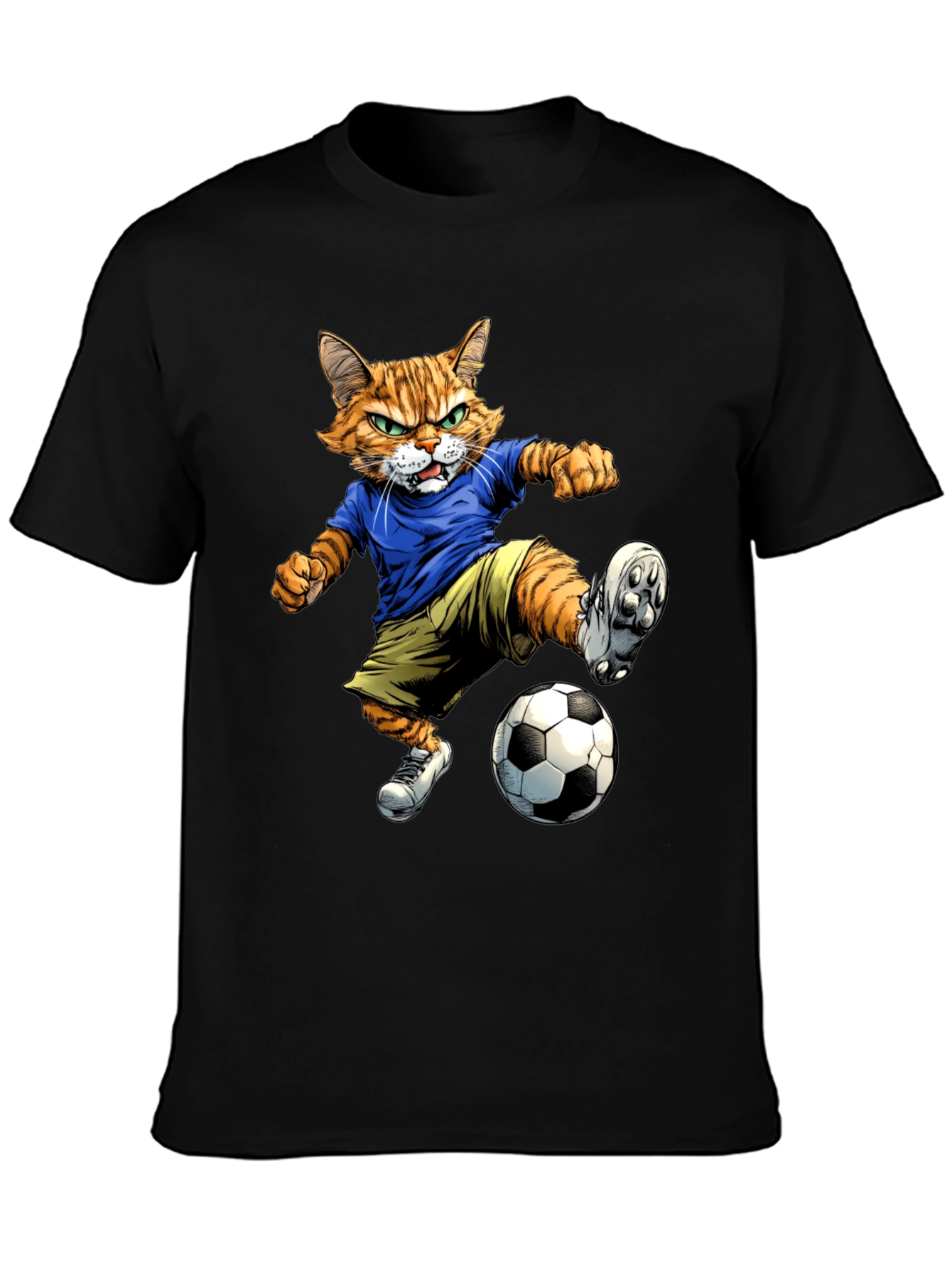 Cartoon Cat Soccer Player Graphic T-Shirt