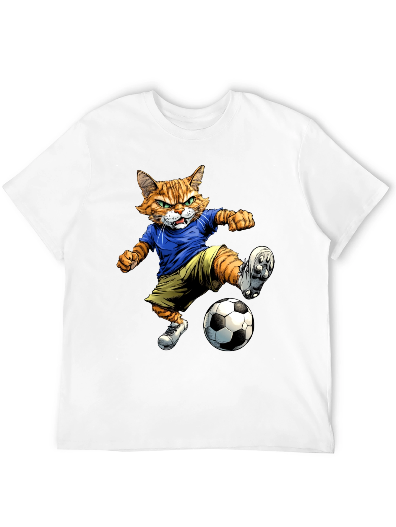 Cartoon Cat Soccer Player Graphic T-Shirt