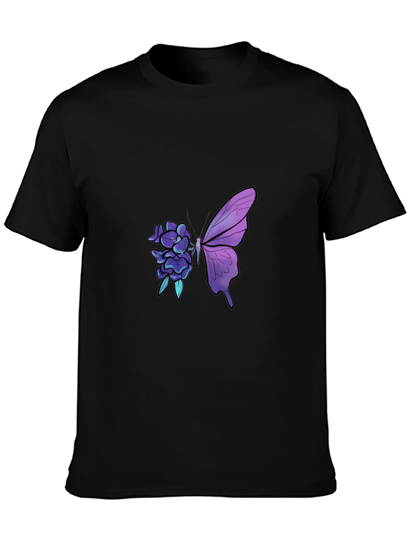Butterfly Floral Graphic Print Black Tee