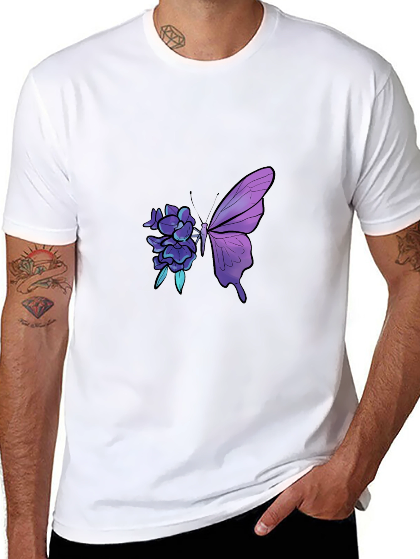 Butterfly Floral Graphic Print Black Tee