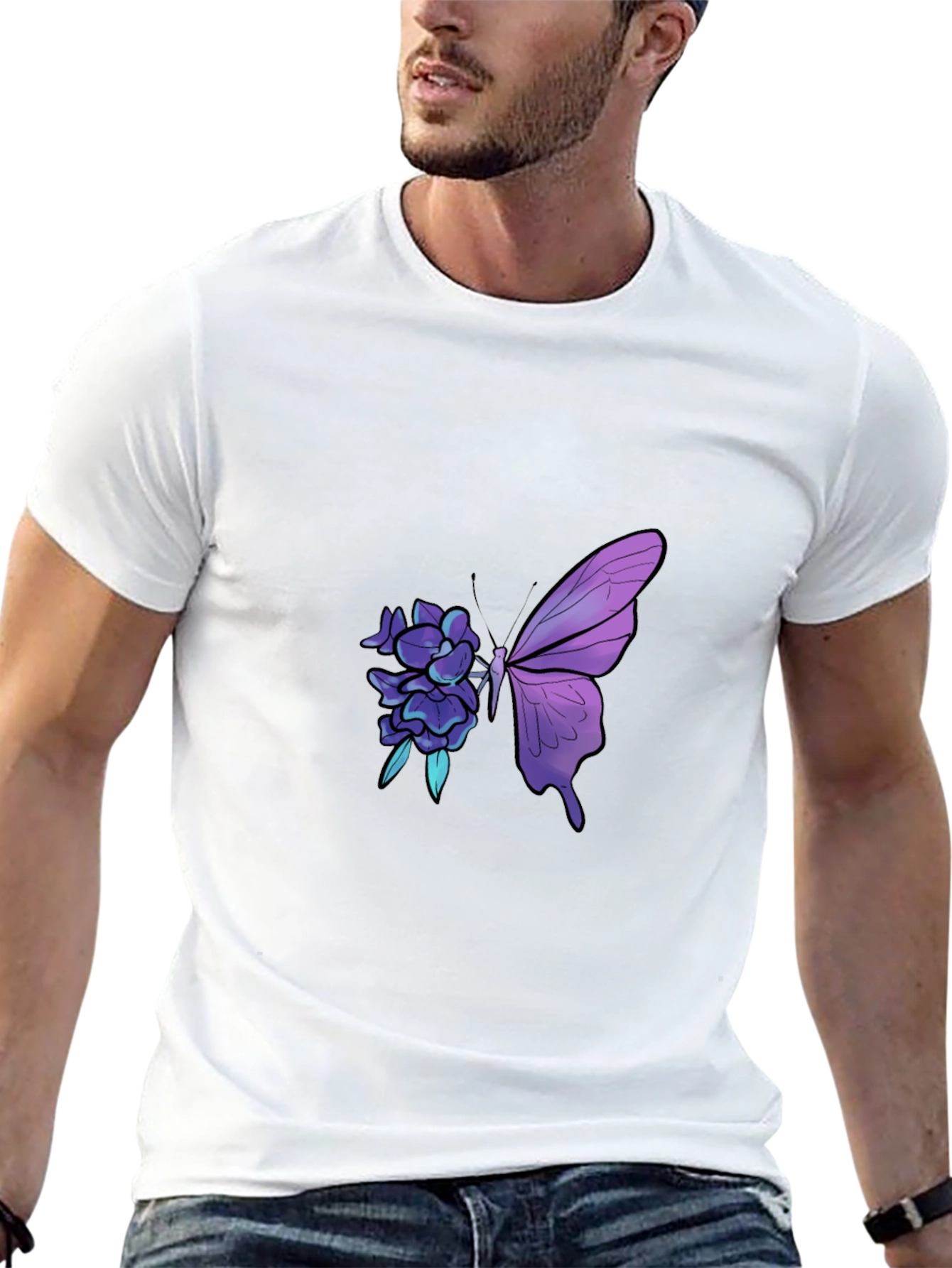 Butterfly Floral Graphic Print Black Tee