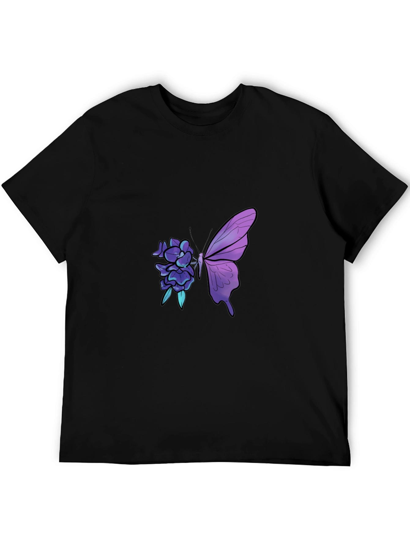 Butterfly Floral Graphic Print Black Tee
