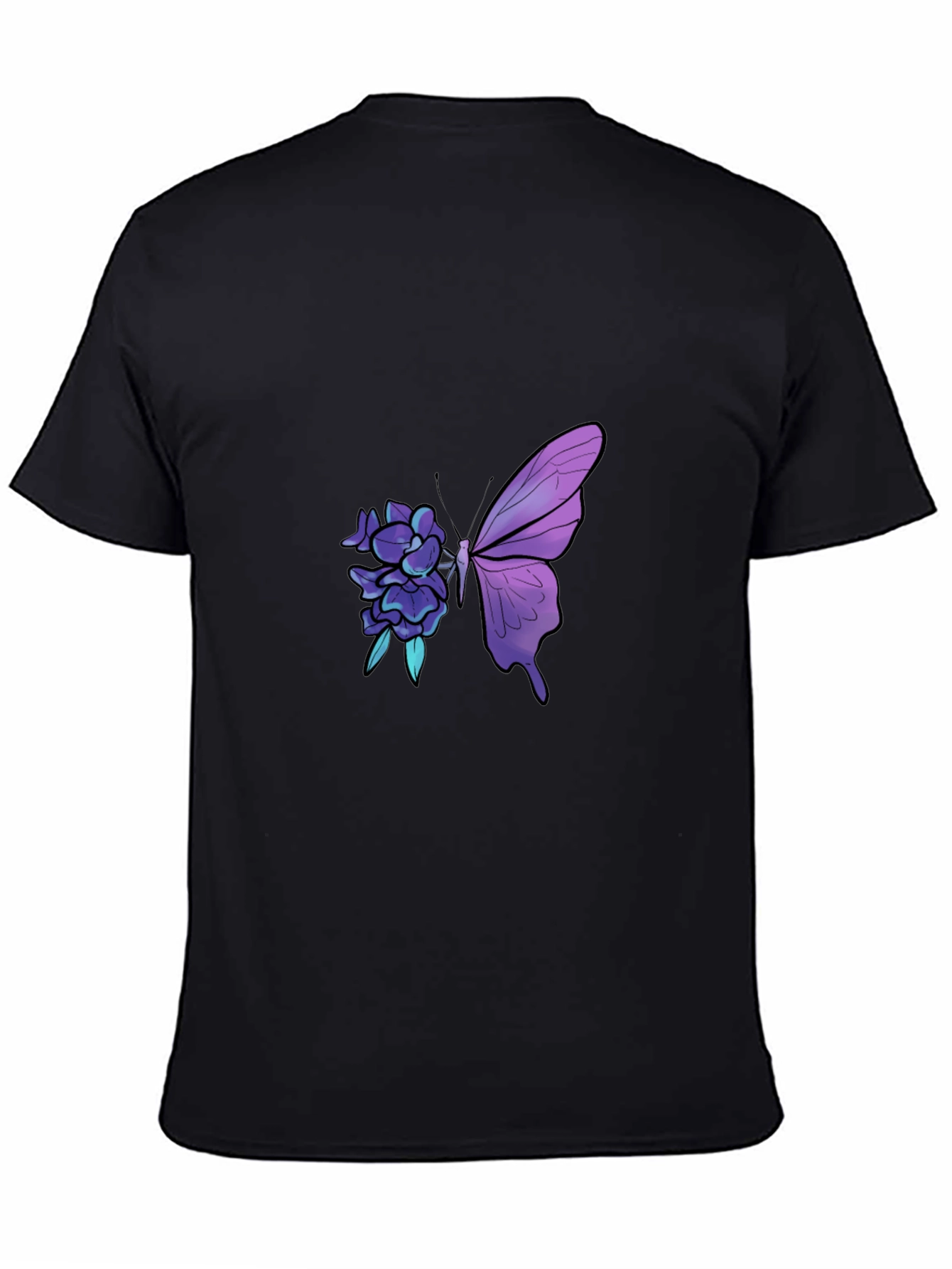 Butterfly Floral Graphic Print Black Tee