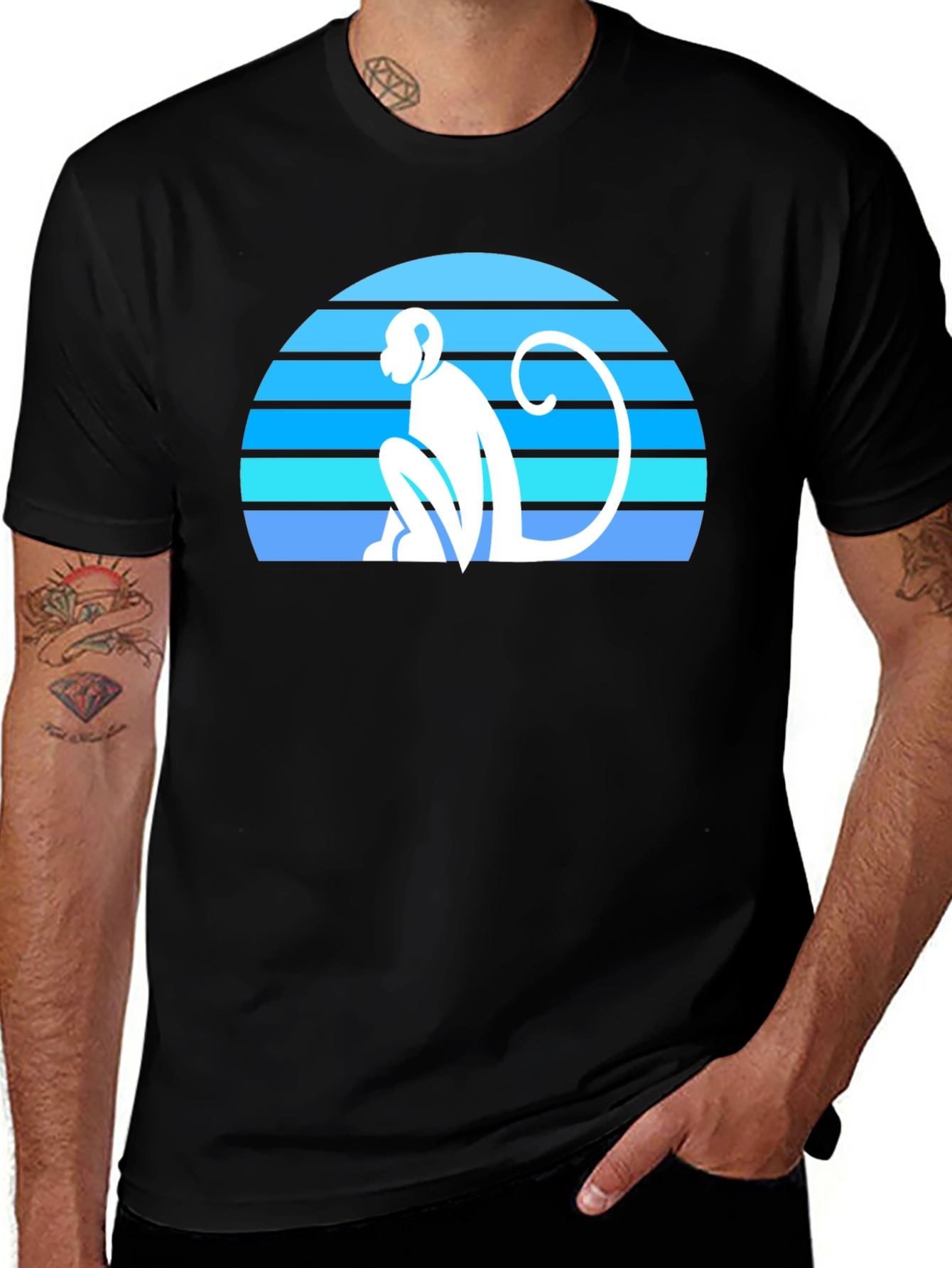 Retro Monkey Silhouette Graphic Tee - Black