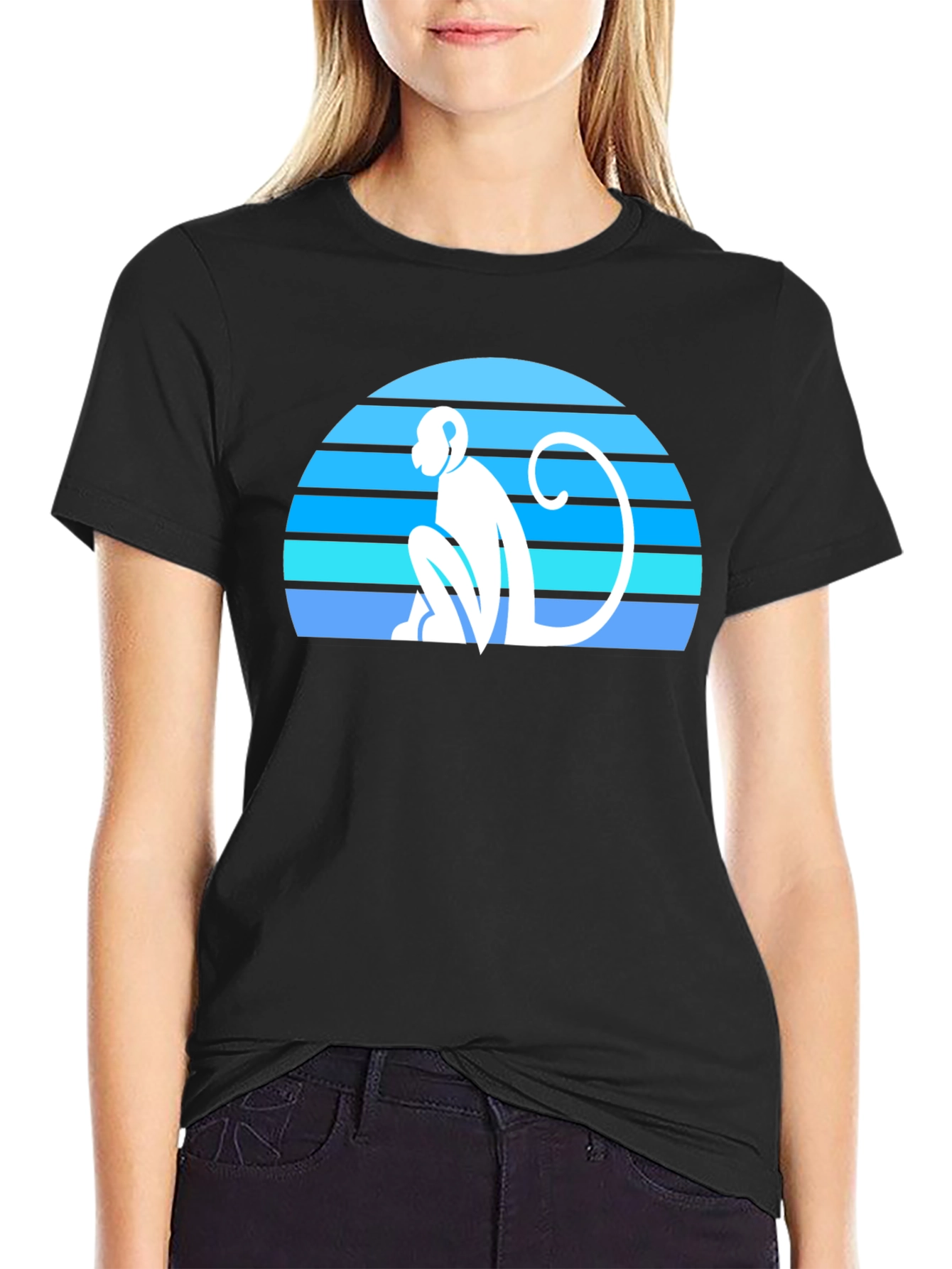 Retro Monkey Silhouette Graphic Tee - Black