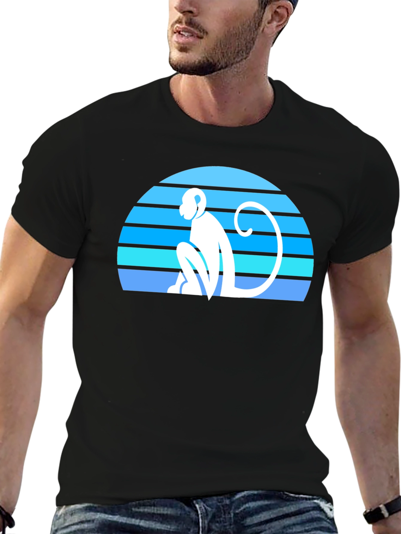Retro Monkey Silhouette Graphic Tee - Black