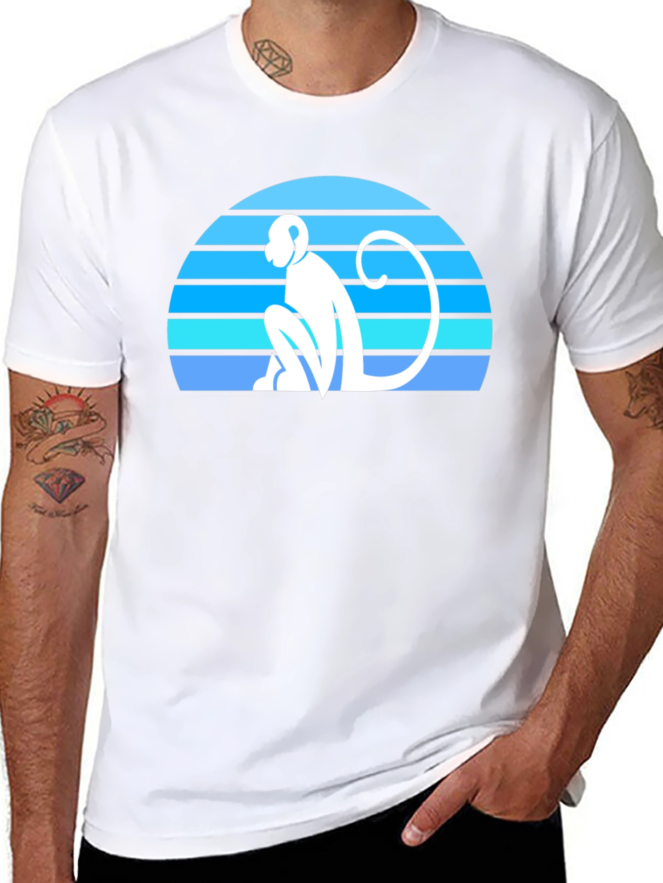 Retro Monkey Silhouette Graphic Tee - Black