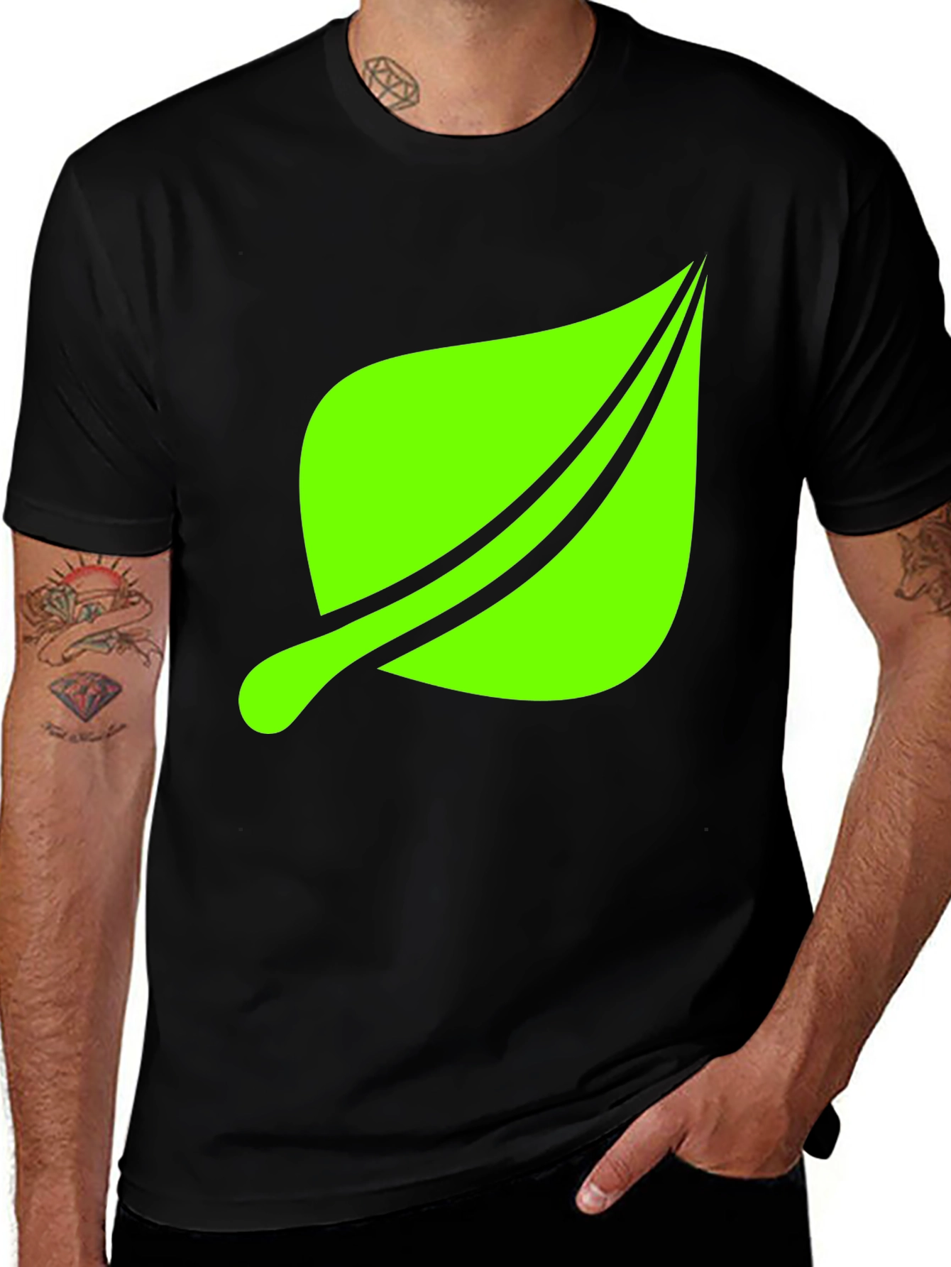 Leaf Graphic Print Black T-Shirt