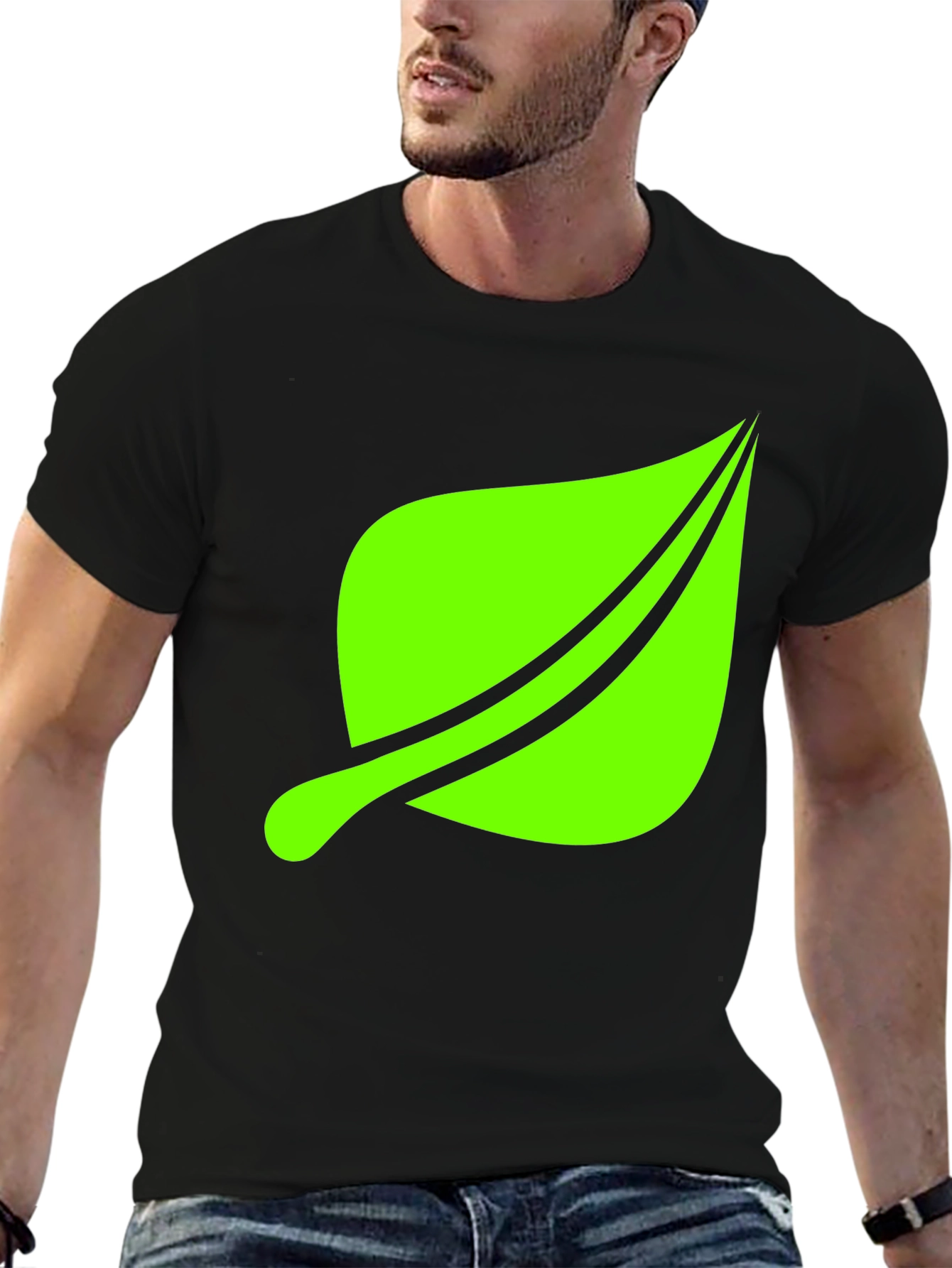 Leaf Graphic Print Black T-Shirt