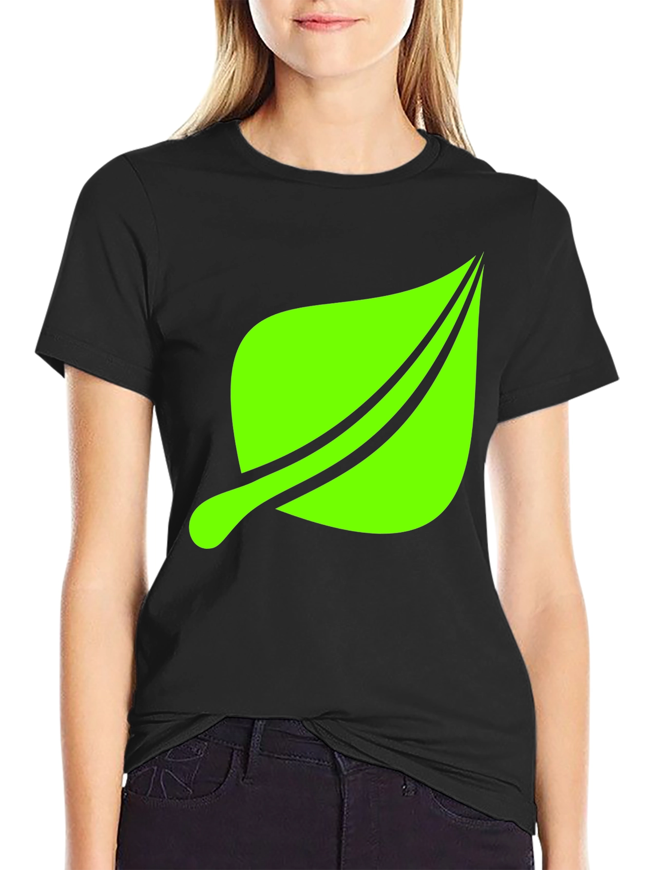Leaf Graphic Print Black T-Shirt