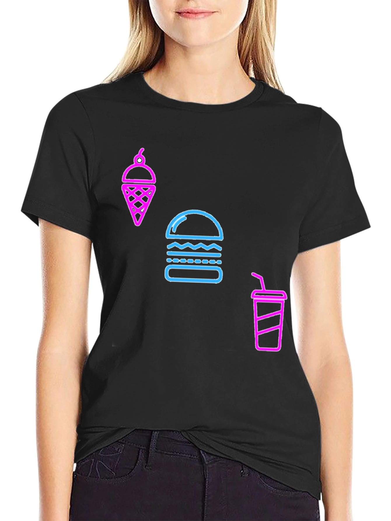 Neon Food Graphic Black T-Shirt