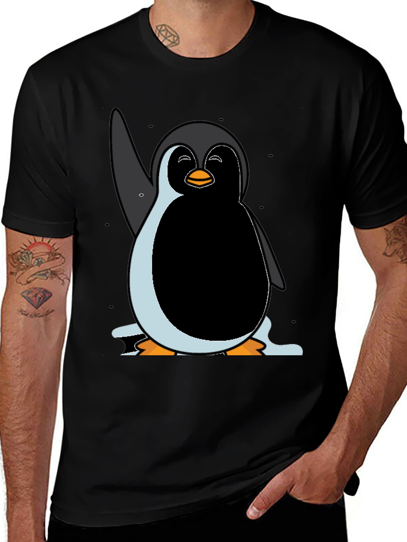 Penguin Graphic Tee - Mens Black Cotton Shirt