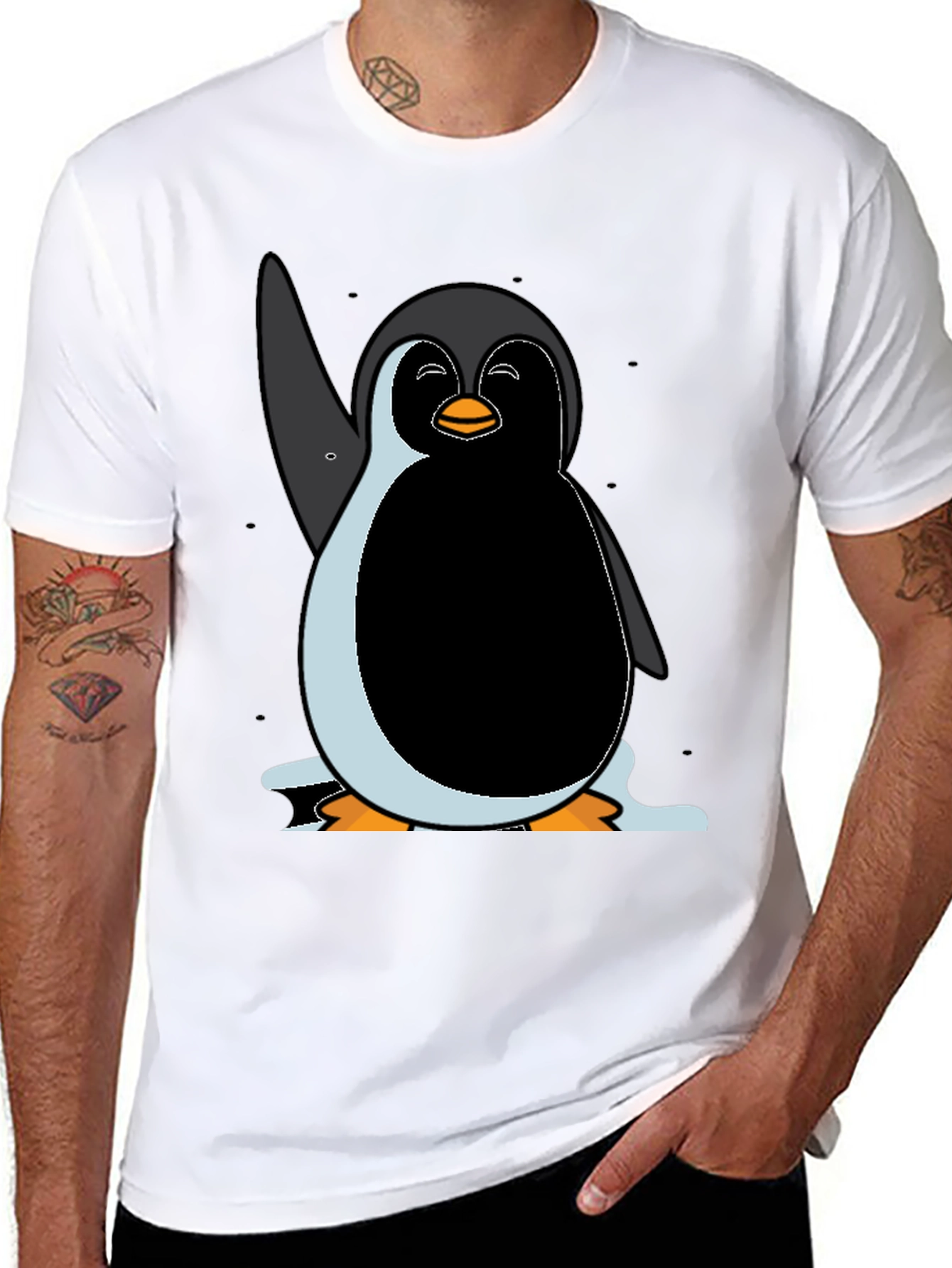 Penguin Graphic Tee - Mens Black Cotton Shirt