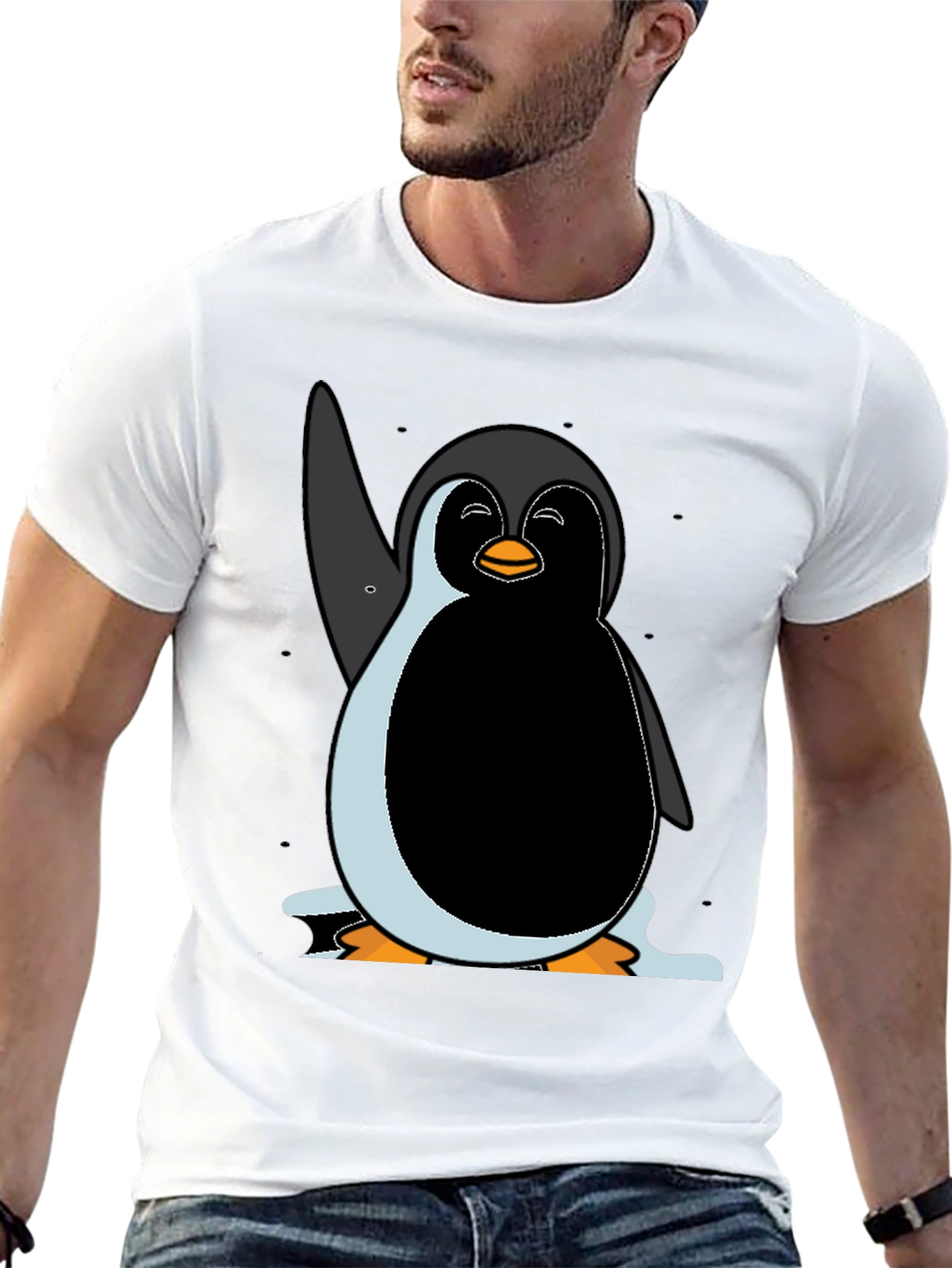 Penguin Graphic Tee - Mens Black Cotton Shirt