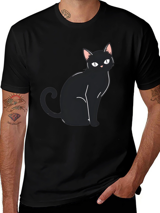 Black Cat Graphic Tee - Mens Casual Shirt