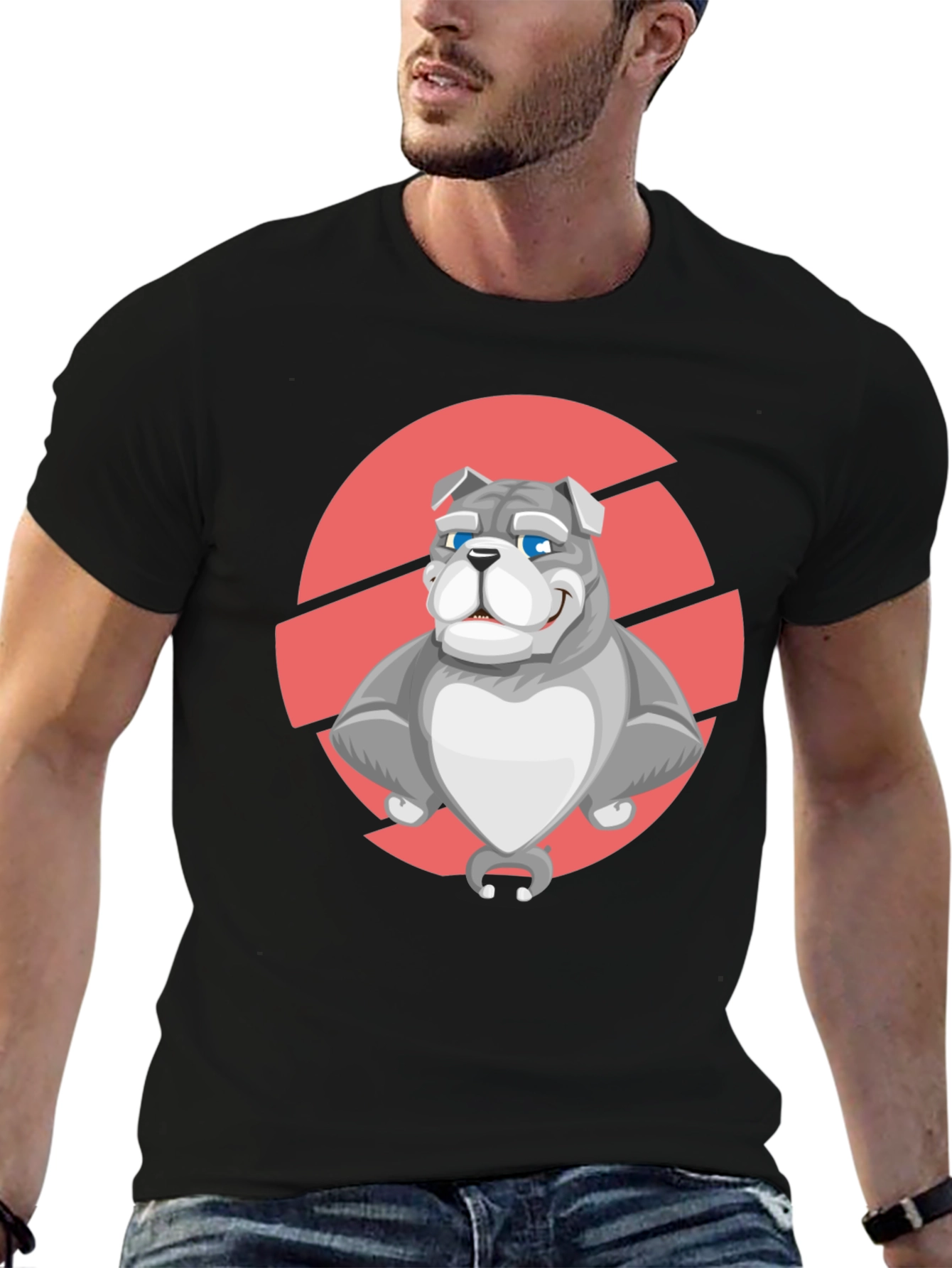Bulldog Graphic Tee - Black Cotton T-Shirt