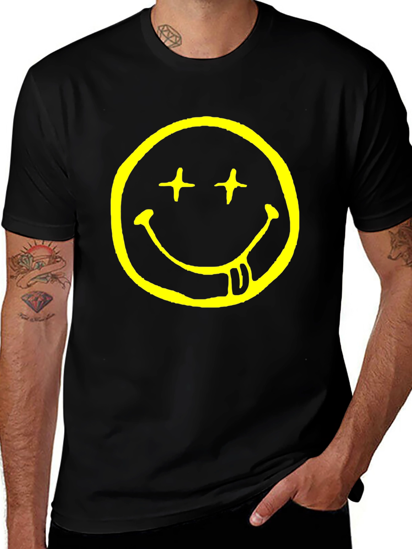 Smiley Face Graphic T-Shirt - Black