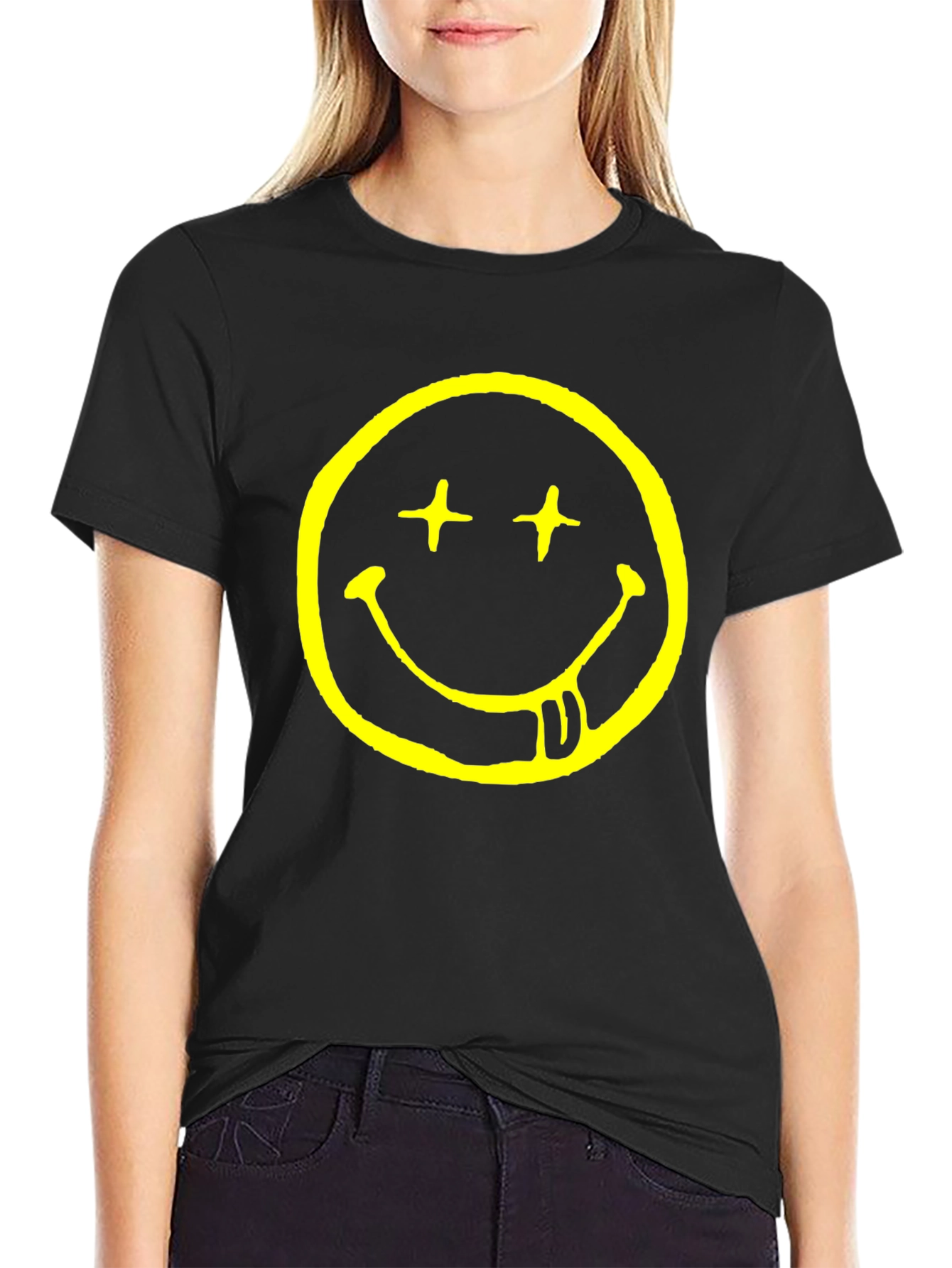 Smiley Face Graphic T-Shirt - Black