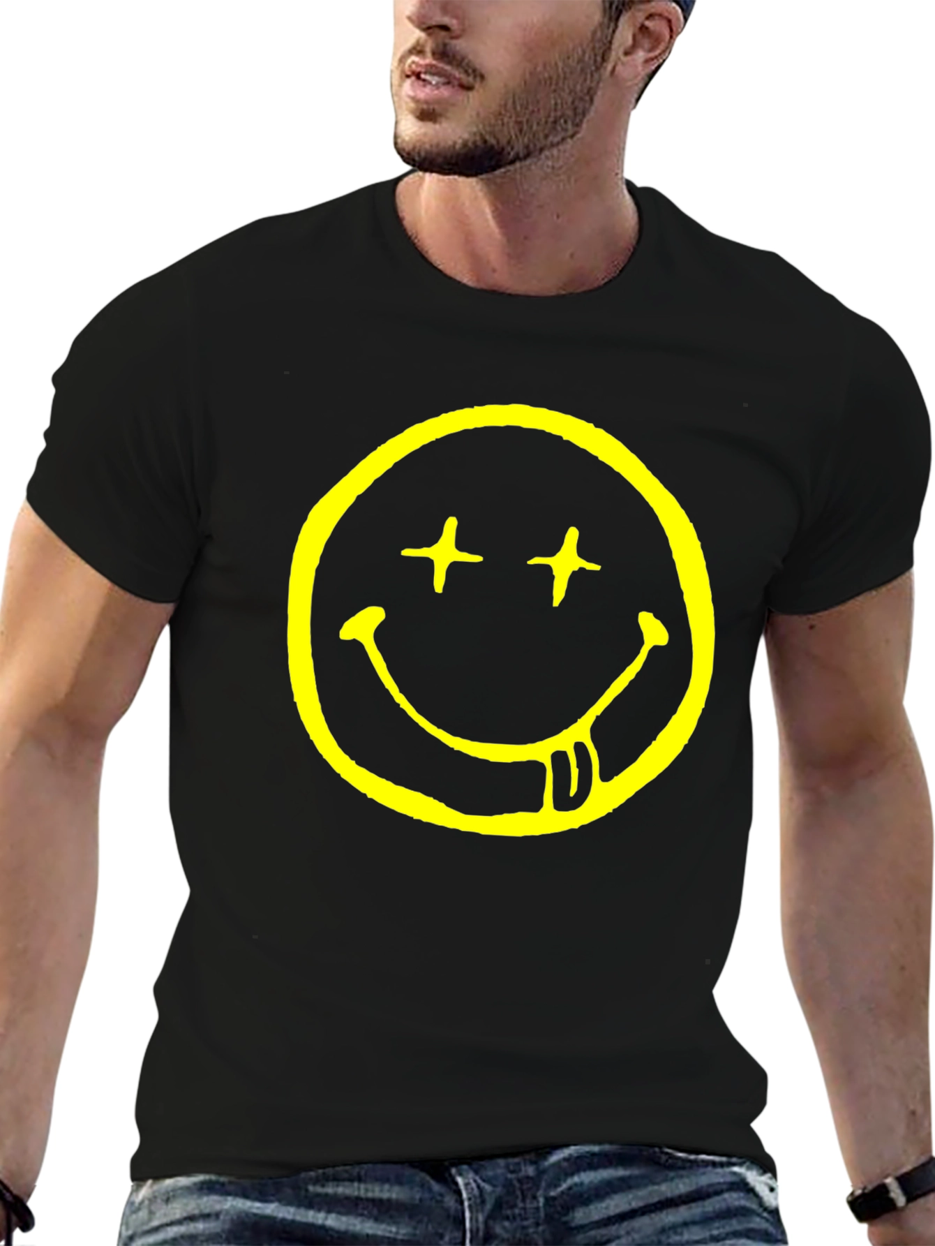 Smiley Face Graphic T-Shirt - Black