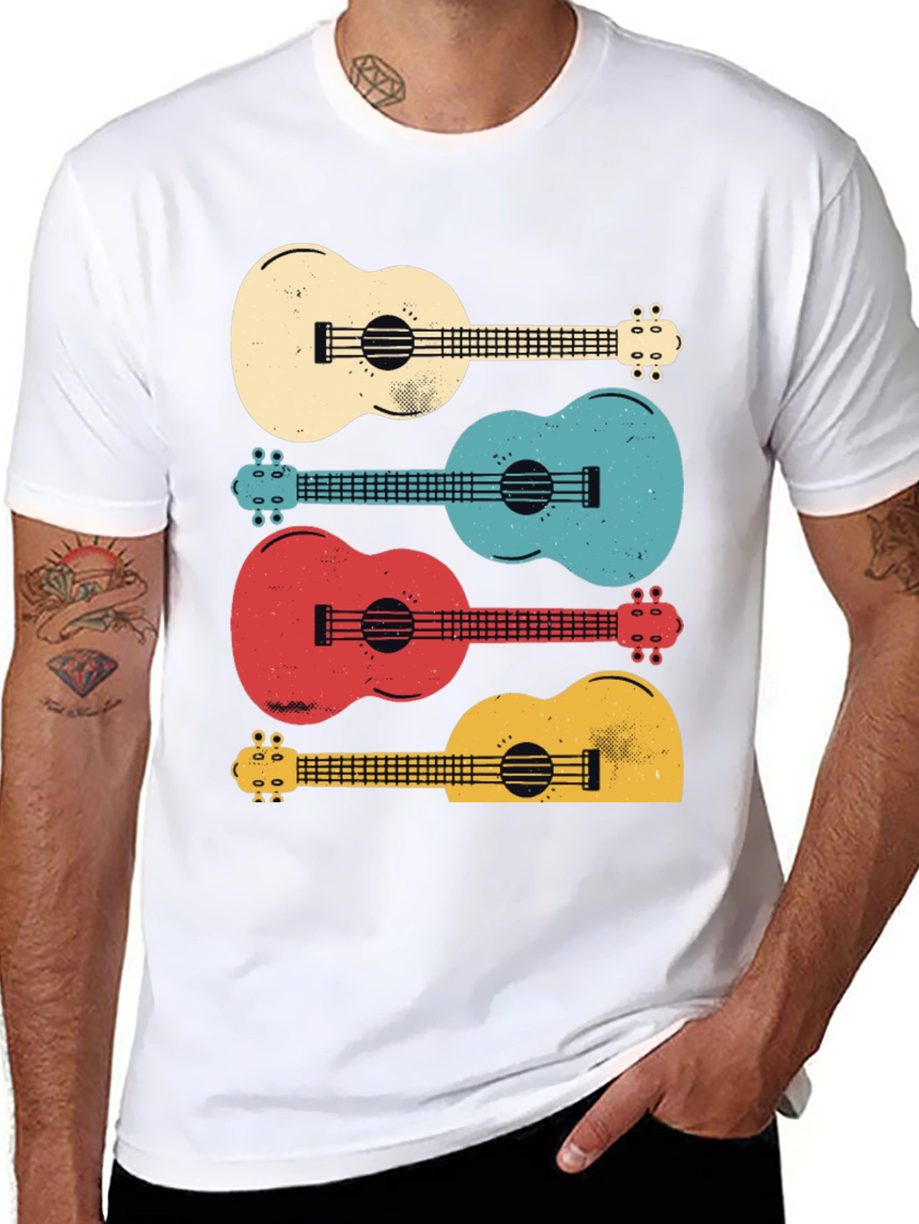 Ukulele Stack Graphic T-Shirt - Retro Music Tee