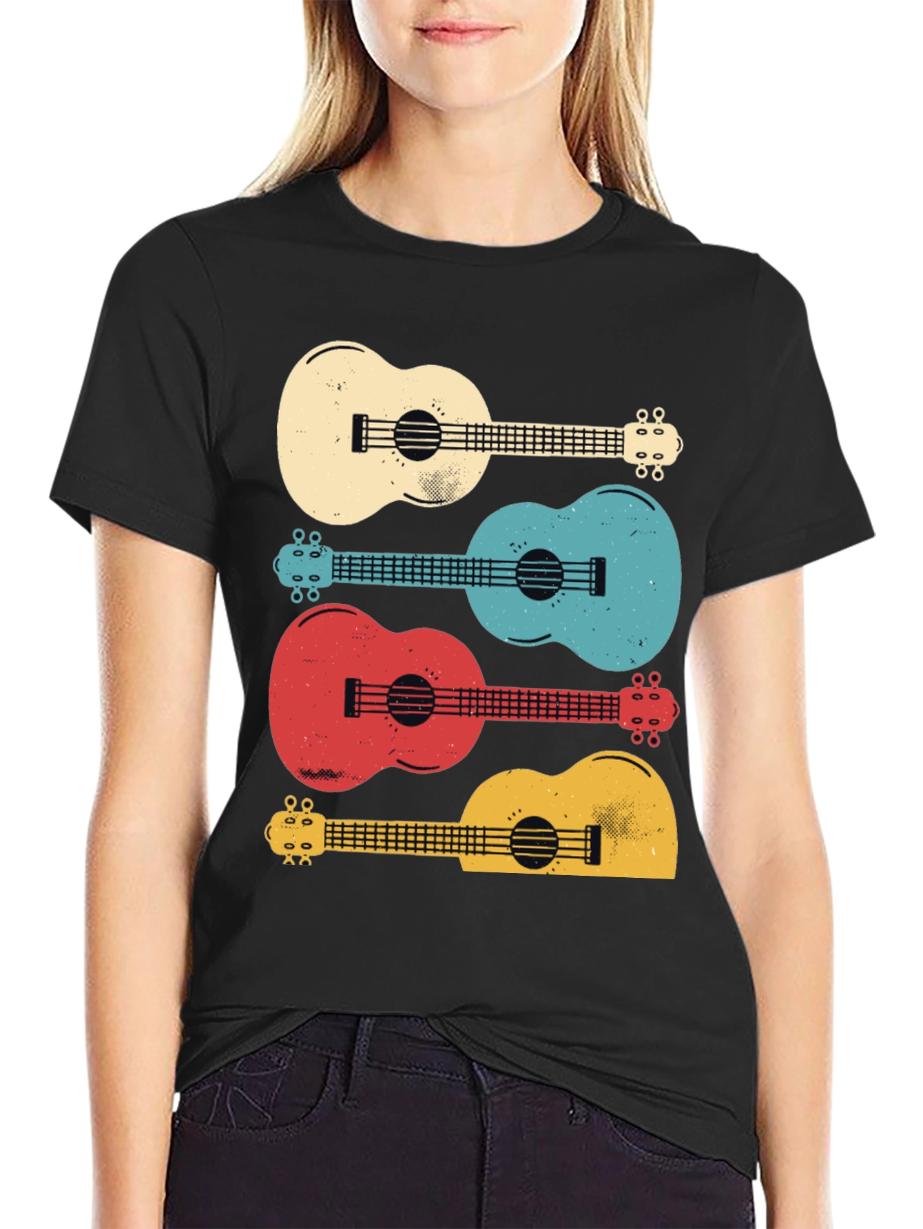 Ukulele Stack Graphic T-Shirt - Retro Music Tee