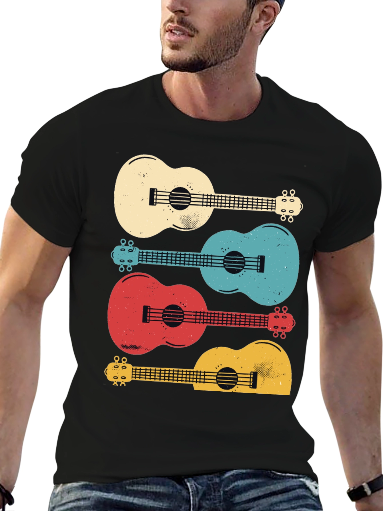 Ukulele Stack Graphic T-Shirt - Retro Music Tee