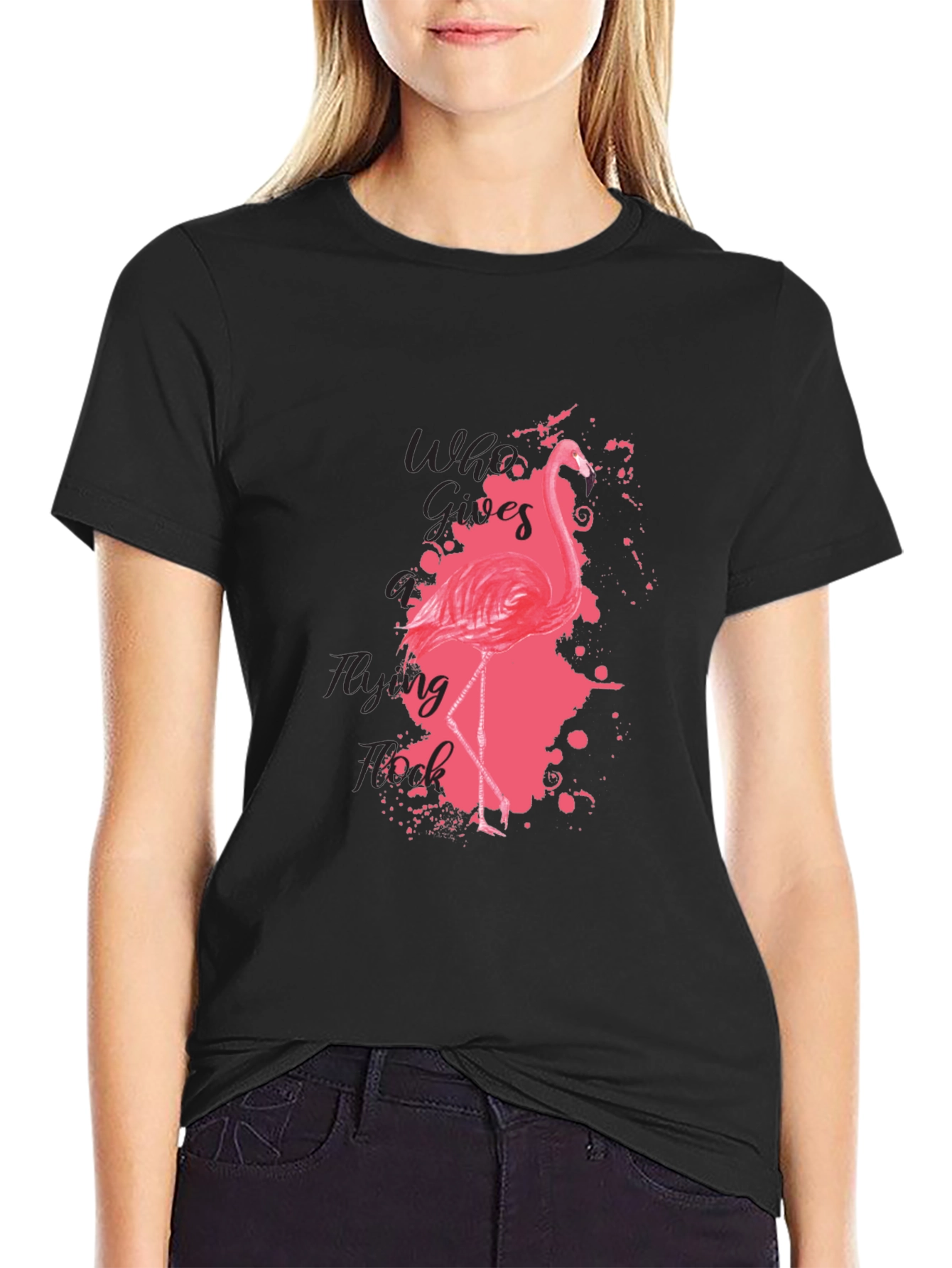 Flamingo Graphic Tee - Who Cares? Flying Pink