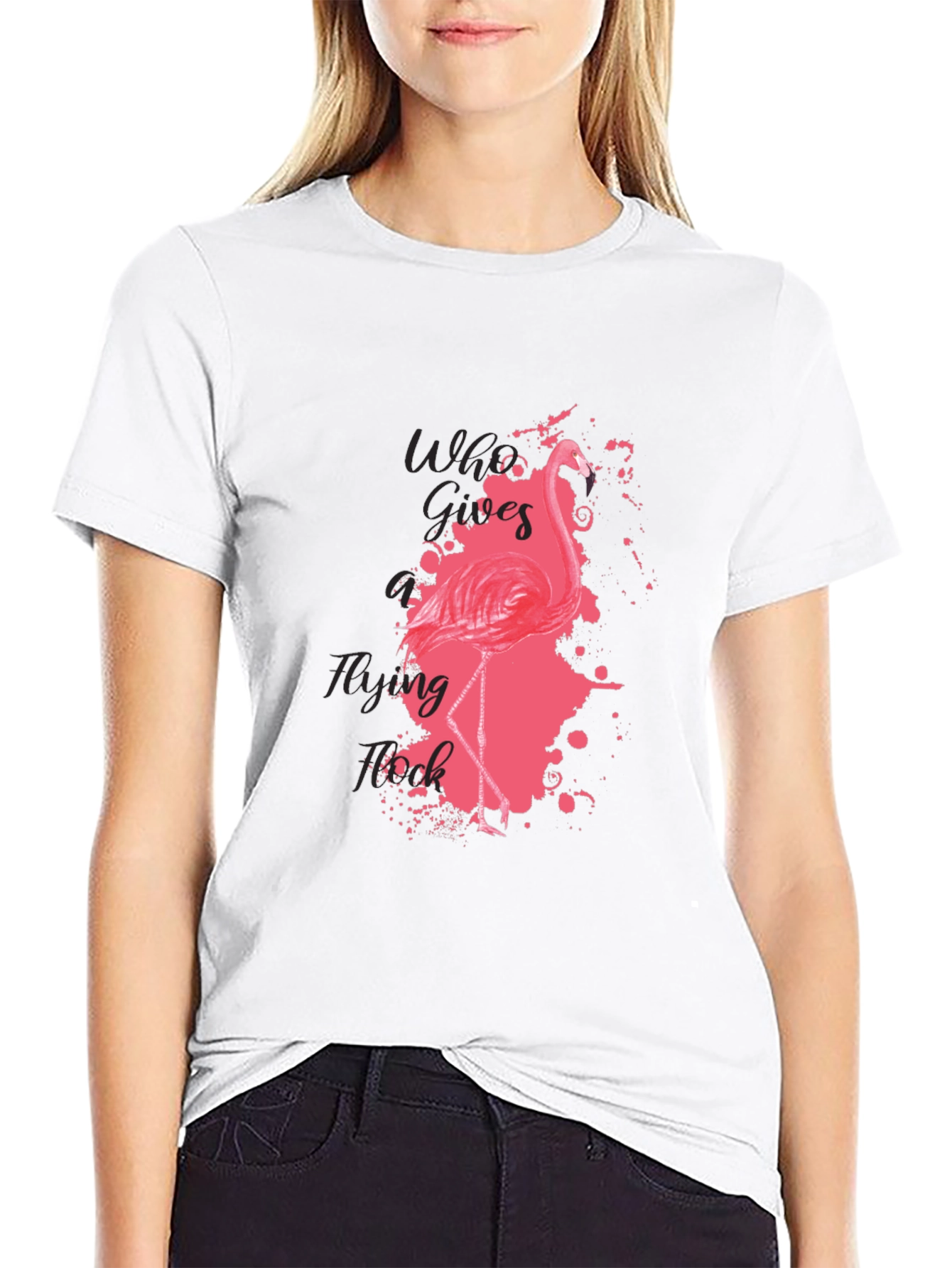 Flamingo Graphic Tee - Who Cares? Flying Pink