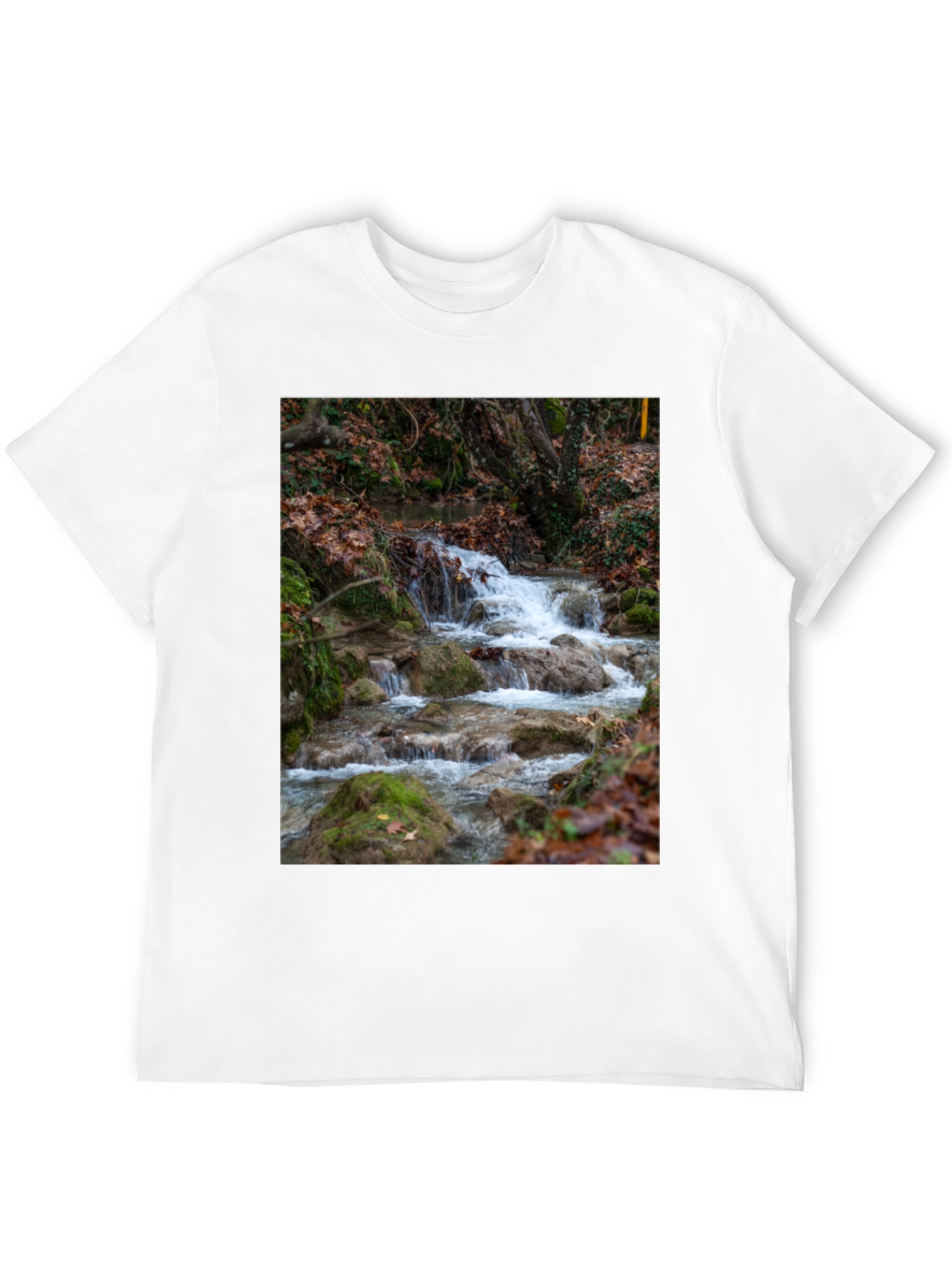 Nature Waterfall Graphic Tee - Black Cotton T-Shirt