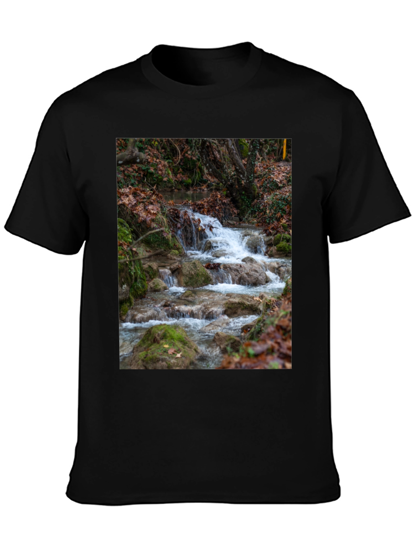 Nature Waterfall Graphic Tee - Black Cotton T-Shirt
